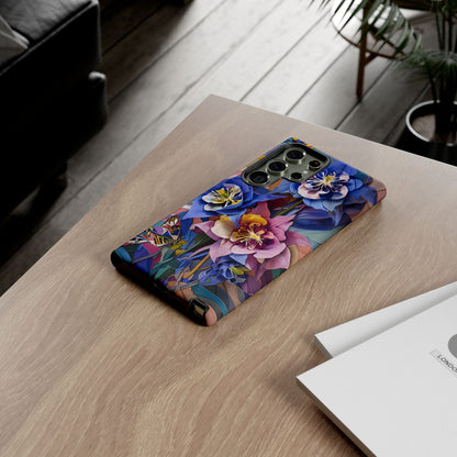 Blue Columbine Carnivale - Artistic Floral & Butterfly Samsung Ultra Tough Phone Case - Vibrant Botanical Design