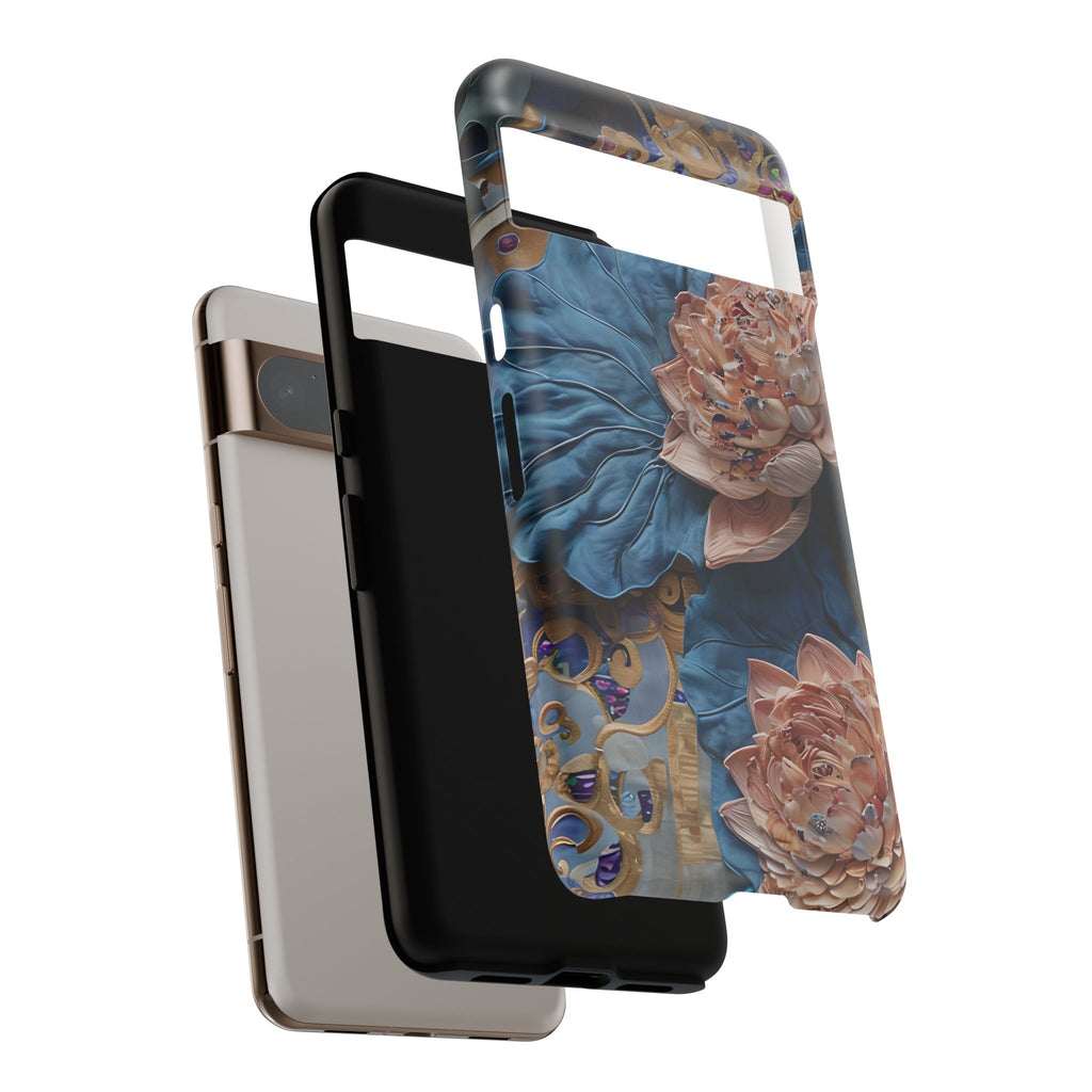 Peony Midnight Tapestry - Google Pixel 8 Pro - Elegant Blue & Blush Artful Phone Cover