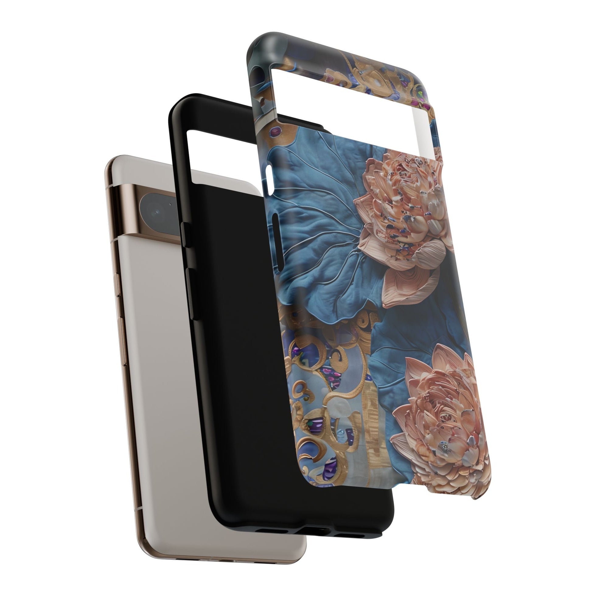 Peony Midnight Tapestry - Google Pixel 8 Pro - Elegant Blue & Blush Artful Phone Cover