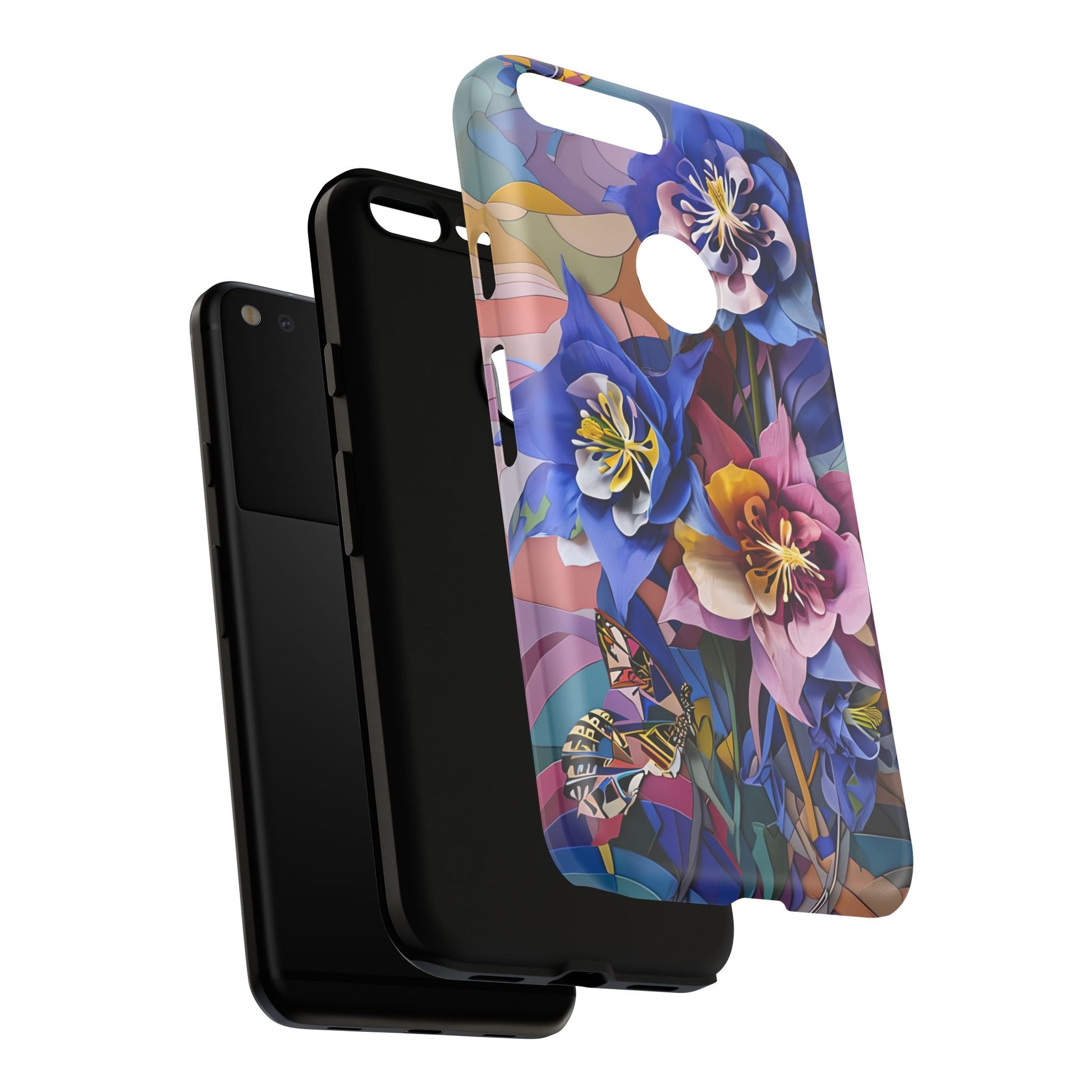 Blue Columbine Carnivale - Artistic Floral & Butterfly Google Pixel XL Tough Phone Case - Vibrant Botanical Design