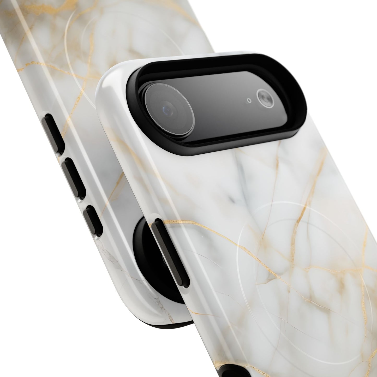 Golden Vein iPhone MagSafe Phone Case -White Neutral Marble Design