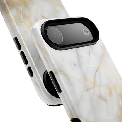 Golden Vein iPhone MagSafe Phone Case -White Neutral Marble Design