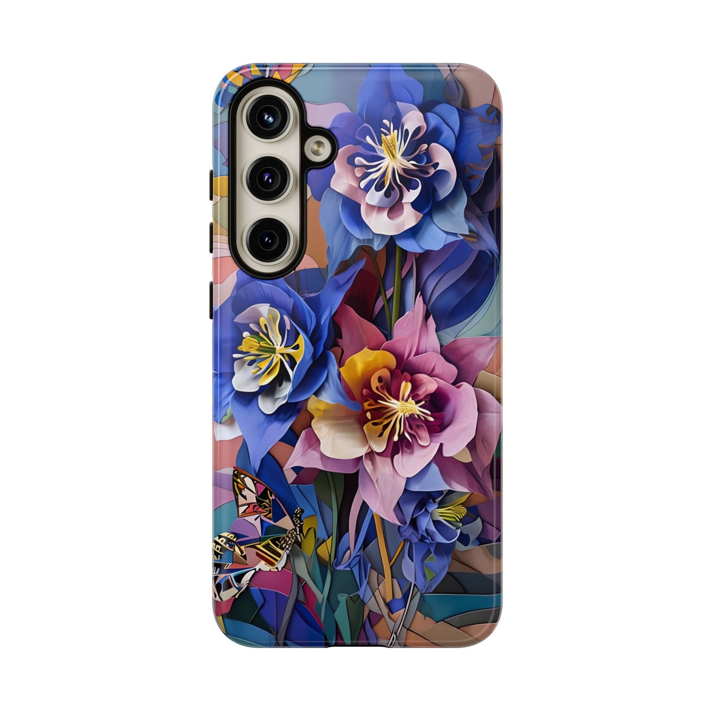 Blue Columbine Carnivale - Artistic Floral & Butterfly Samsung Ultra Tough Phone Case - Vibrant Botanical Design
