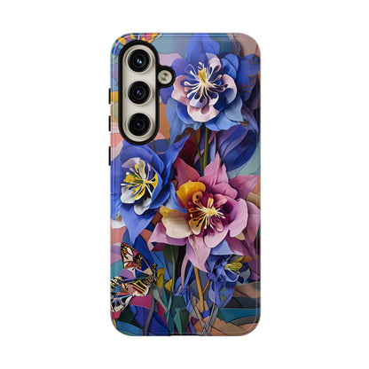 Blue Columbine Carnivale - Artistic Floral & Butterfly Samsung Ultra Tough Phone Case - Vibrant Botanical Design