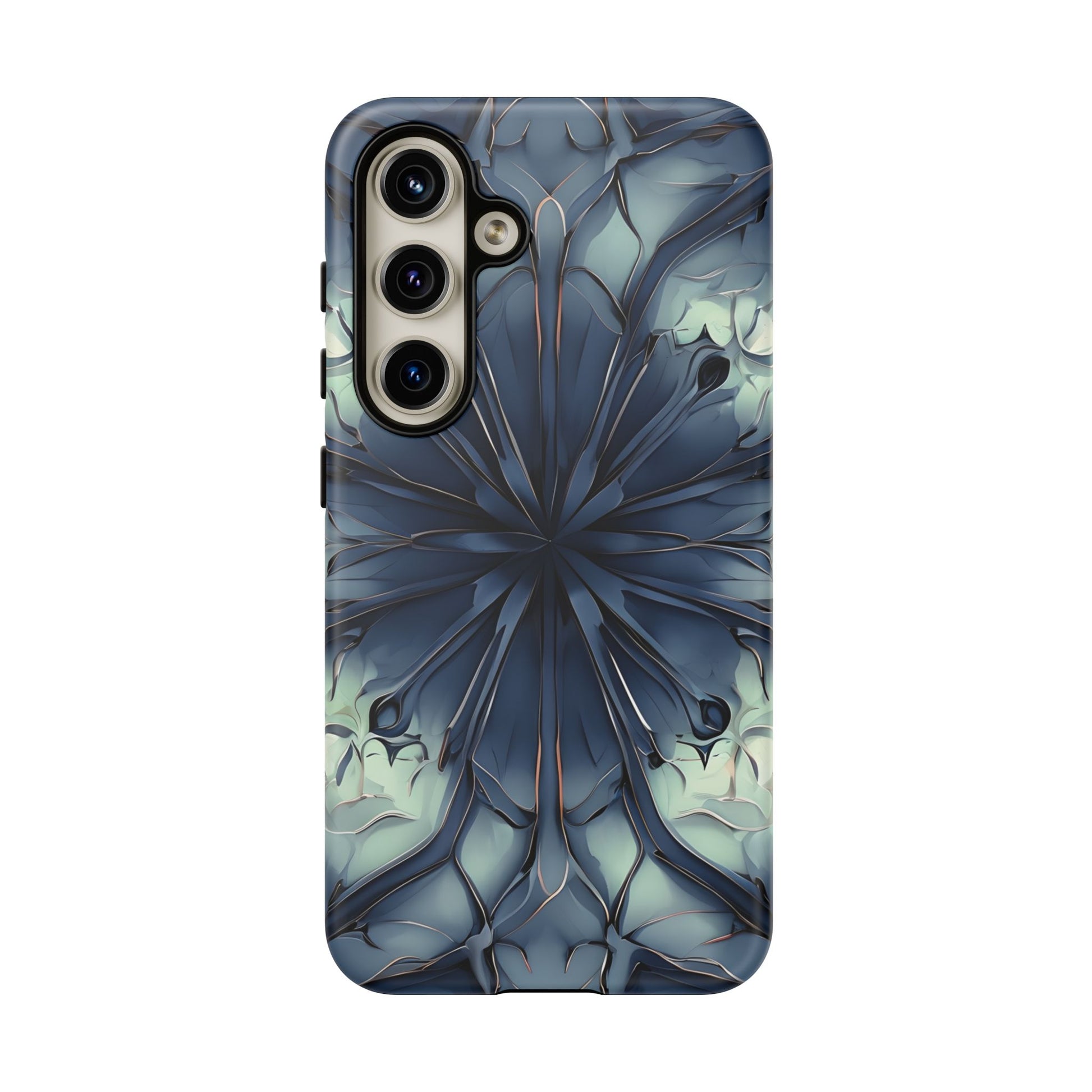 Indigo Mosaic - Artistic Kaleidoscope Collection Artistic Floral - Samsung Galaxy S24 Tough Phone Case - Bold Blue Symmetrical Design