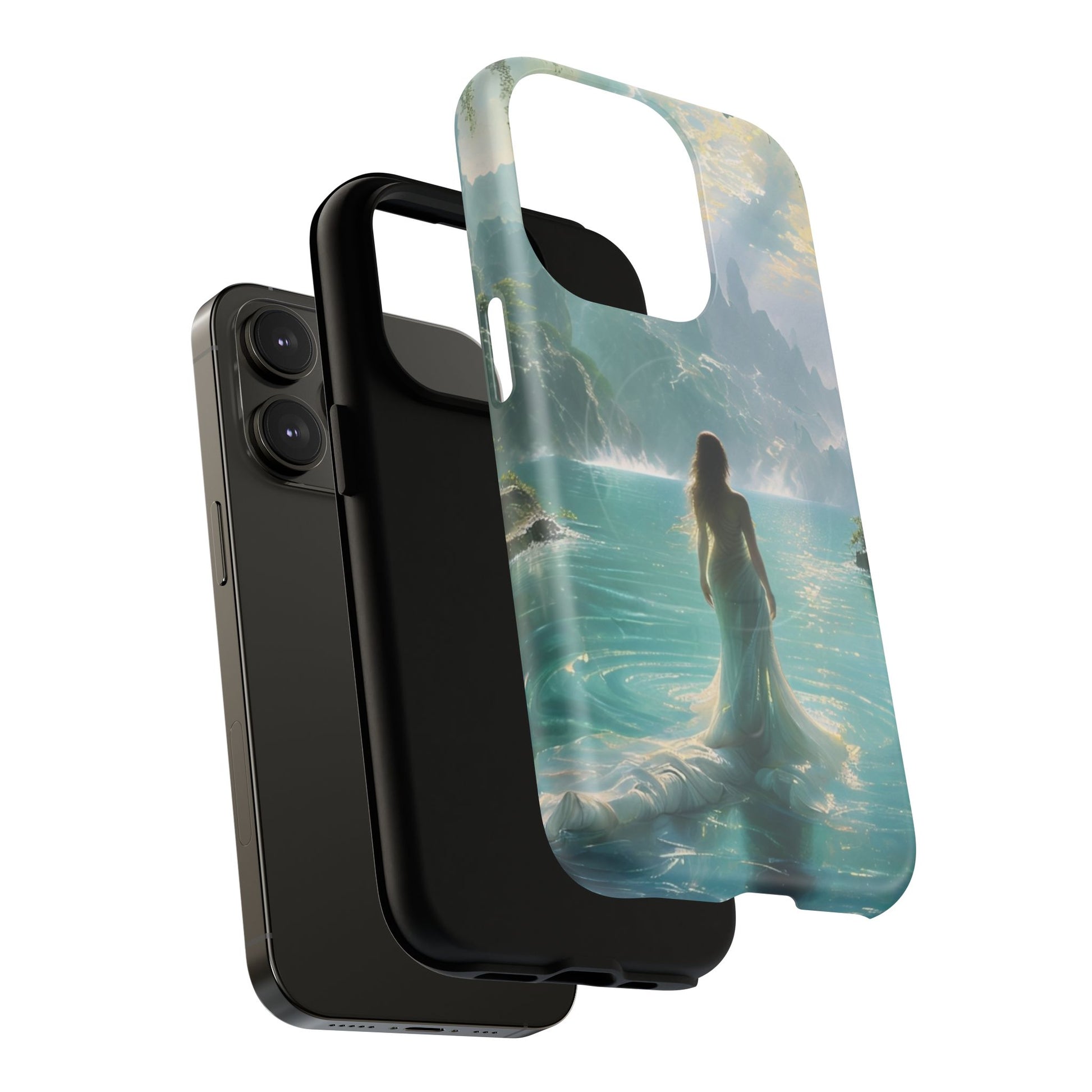 Celestial Tides - Dreamscape Art iPhone 14 Pro MagSafe Phone Case -Ethereal Woman & Fantasy Landscape Design