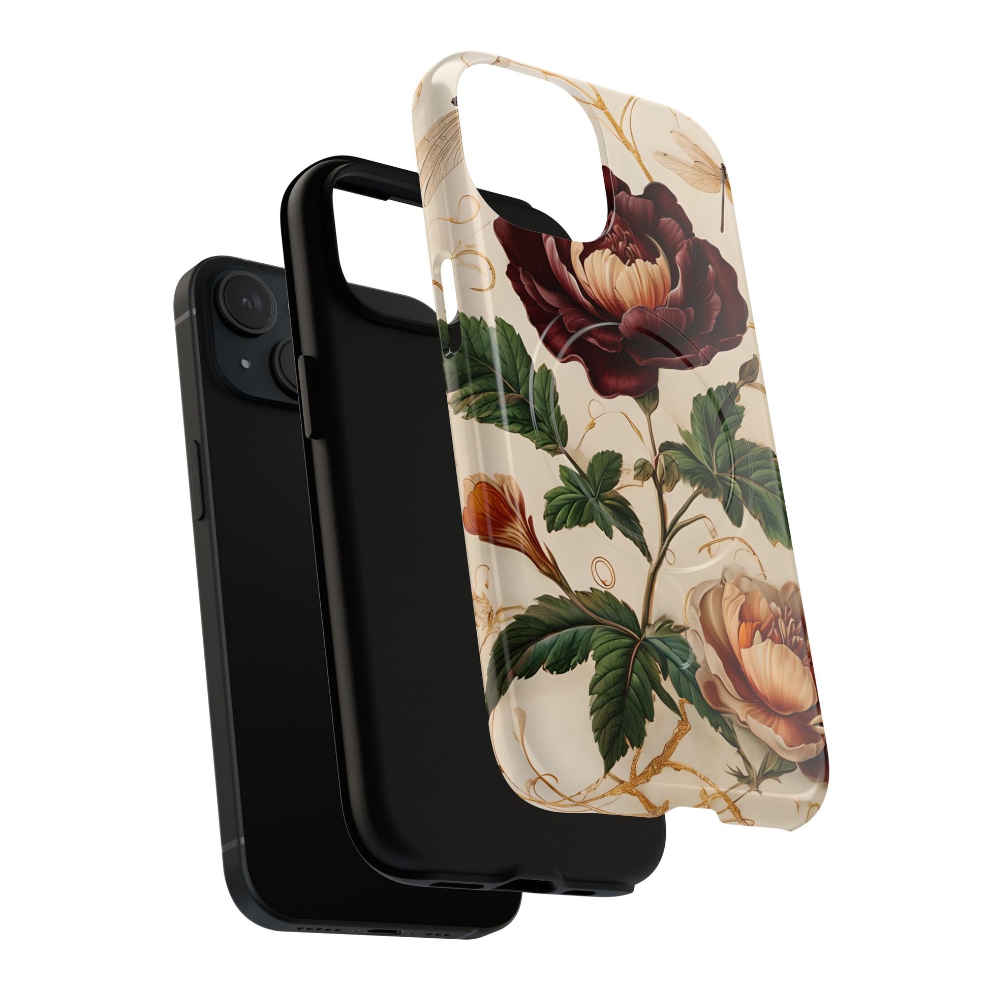 Vintage Burgundy Rose - Elegant Floral iPhone 15 Phone Case - Classic Painterly Rose Design