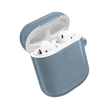 Blue Grey Linen AirPods Case - Minimalist Smooth Weave Texture Cover for Gen 1, 2, 3, Pro Gen 1 & 2