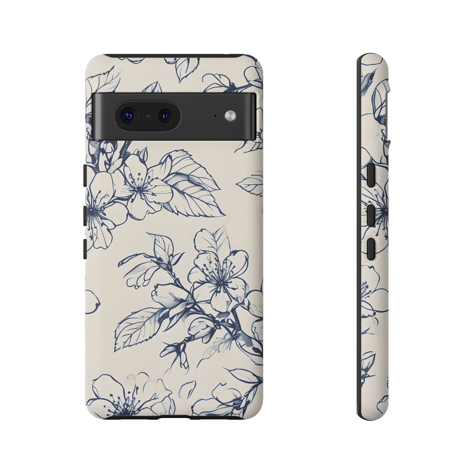 Blossom Sketch - Artistic Blue Floral Google Pixel 7 - Tough Phone Case - Hand-Drawn Botanical Design