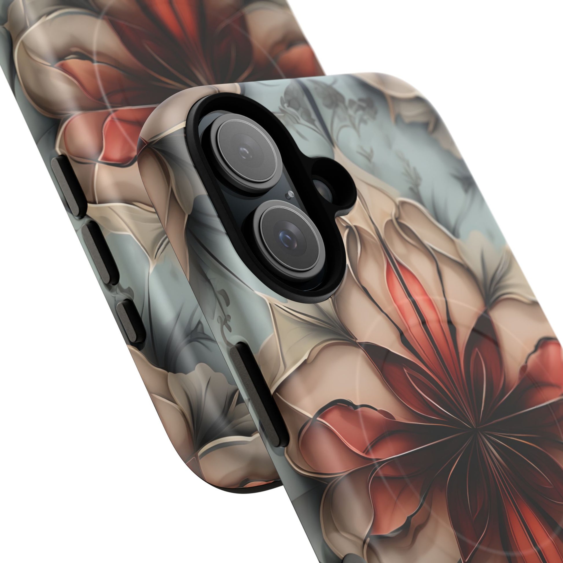 Ember Bloom - Kaleidoscope Collection Artistic Floral iPhone 16 MagSafe Phone Case - Fiery Symmetrical Design