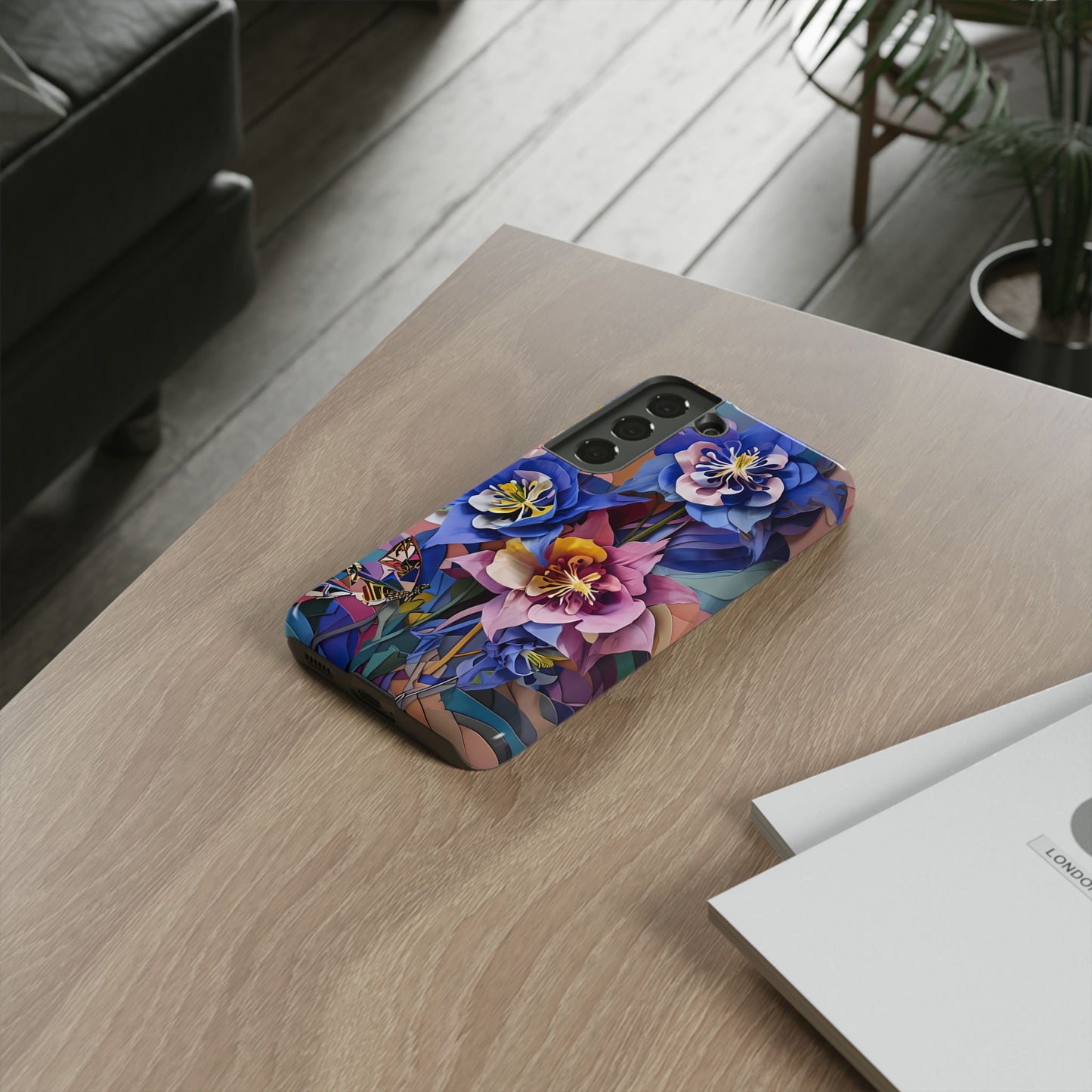 Blue Columbine Carnivale - Artistic Floral & Butterfly Samsung Ultra Tough Phone Case - Vibrant Botanical Design