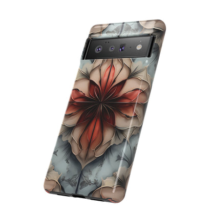 Ember Bloom - Kaleidoscope Collection Artistic Floral - Google Pixel Tough Phone Case - Fiery Symmetrical Design