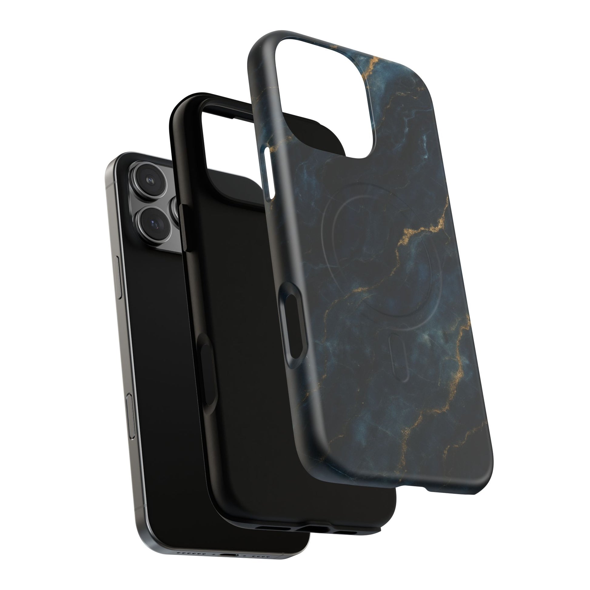 Midnight Marble MagSafe iPhone 16 Pro Max Case - Deep Blue Marble Design Shockproof Cover
