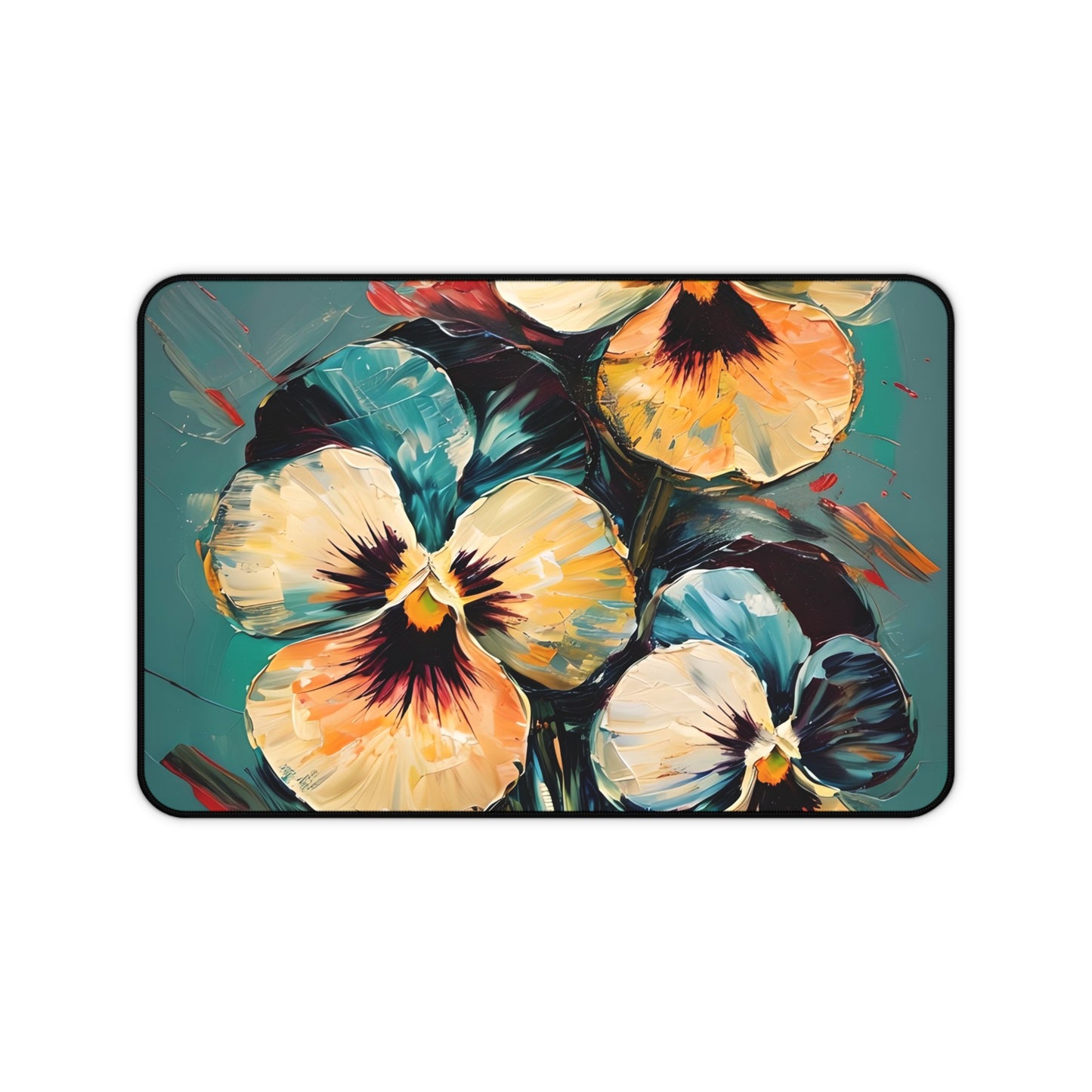 Golden Pansy Cascade Designer Desk Mat - Premium Office Desk Pad, 3 Sizes Available, Artistic Workspace Protection
