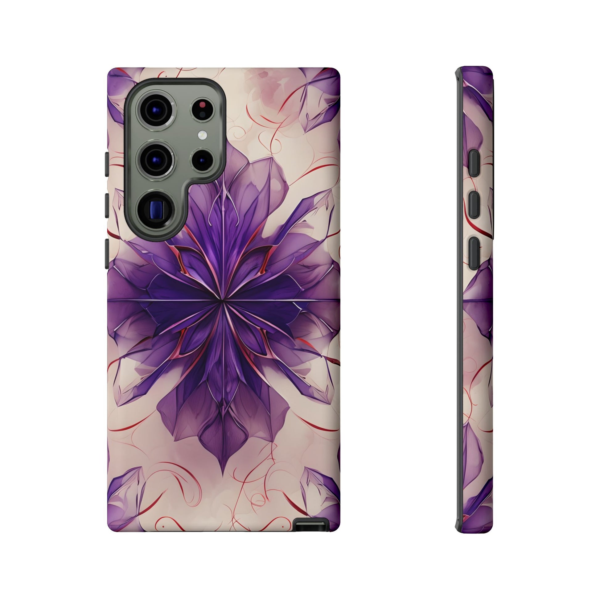 Violet Reverie - Kaleidoscope Collection Artistic Floral Burst - Samsung Galaxy S23 Ultra Tough Phone Case - Bold Purple Symmetrical Design
