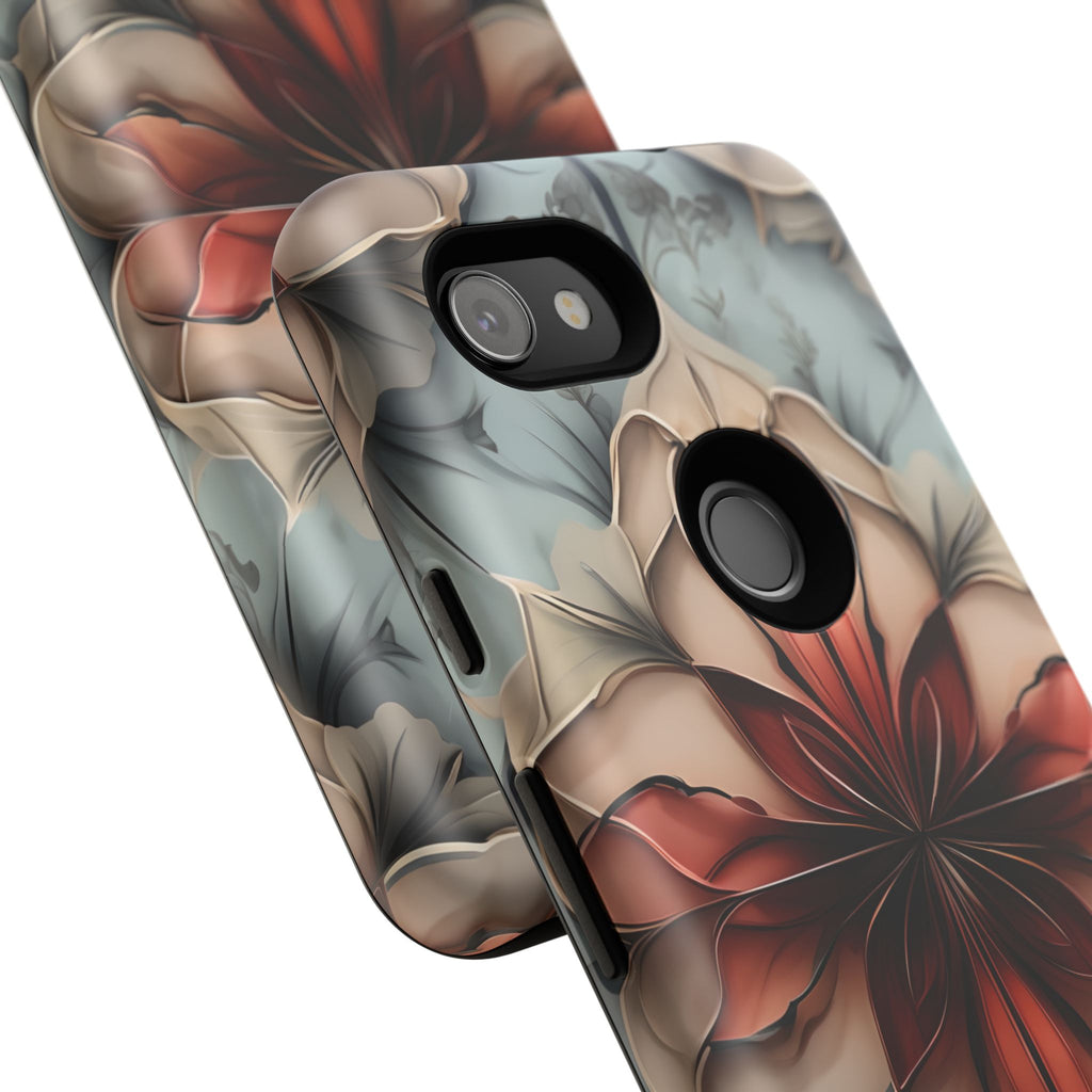 Ember Bloom - Kaleidoscope Collection Artistic Floral - Google Pixel 3a Tough Phone Case - Fiery Symmetrical Design