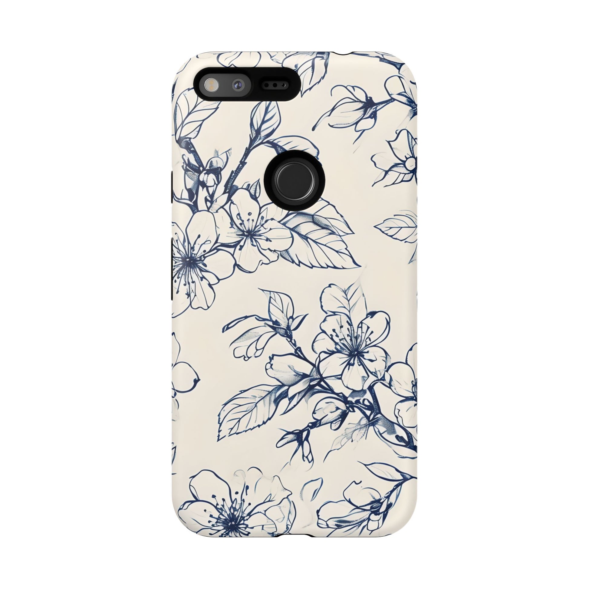 Blossom Sketch - Artistic Blue Floral Google Pixel XL - Tough Phone Case - Hand-Drawn Botanical Design