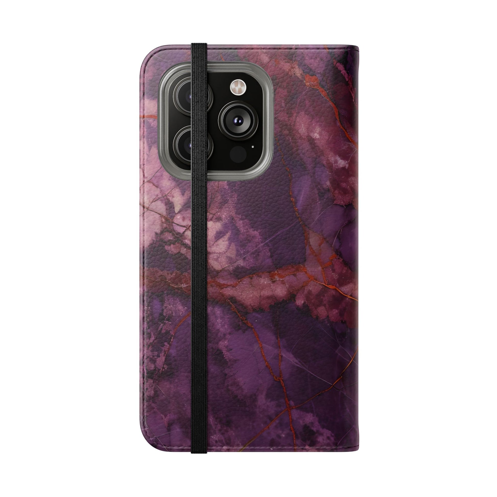 Amethyst Current Wallet Phone Case - Elegant Purple Marble Flip Cover for iPhone 14 Pro