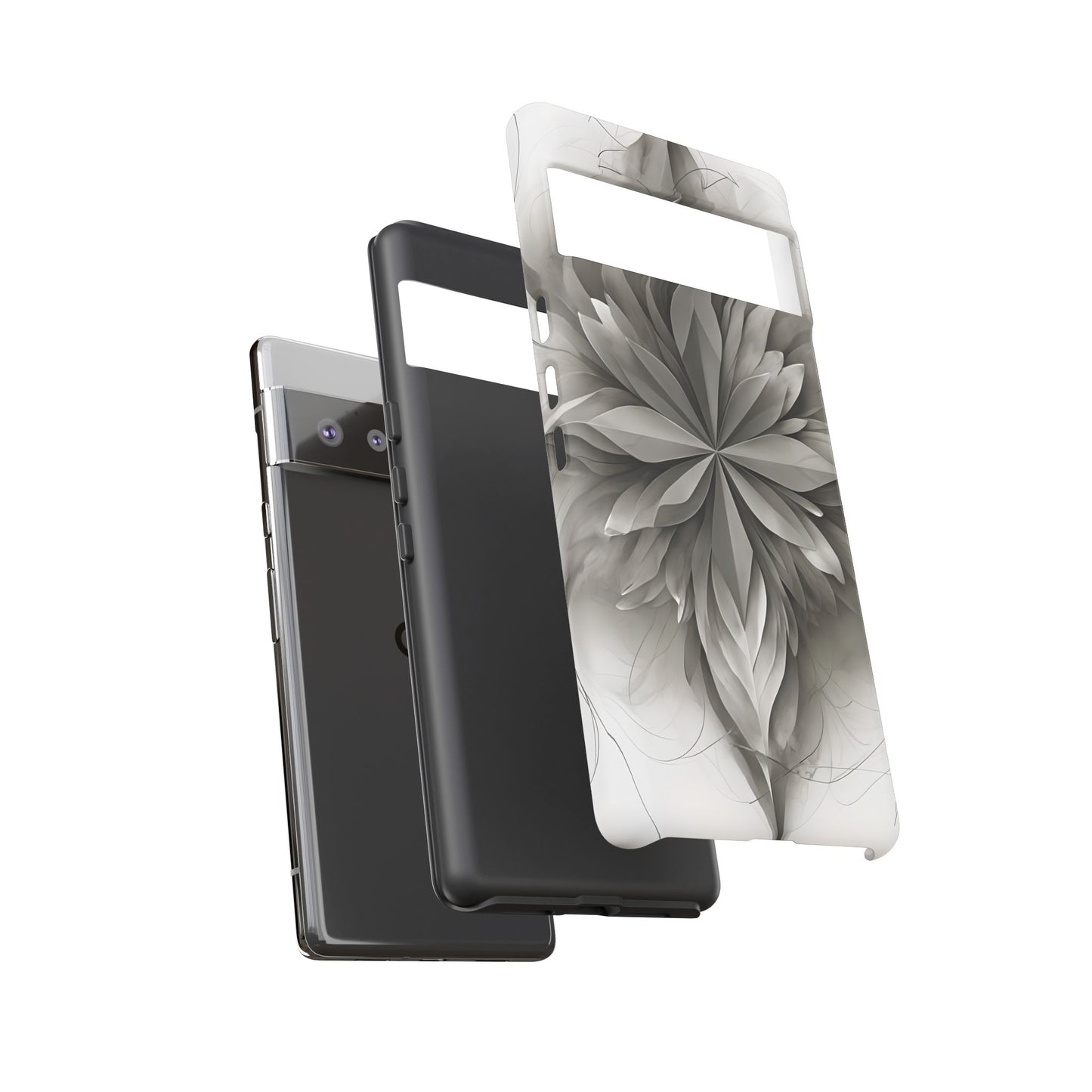 Silver Lotus - Elegant Monochrome Floral Google Pixel Tough Phone Case - Modern Lotus Design