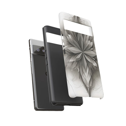 Silver Lotus - Elegant Monochrome Floral Google Pixel Tough Phone Case - Modern Lotus Design