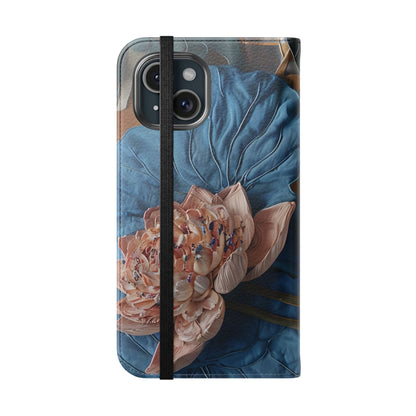 Peony Midnight Tapestry floral pattern iPhone wallet flip phone case closed