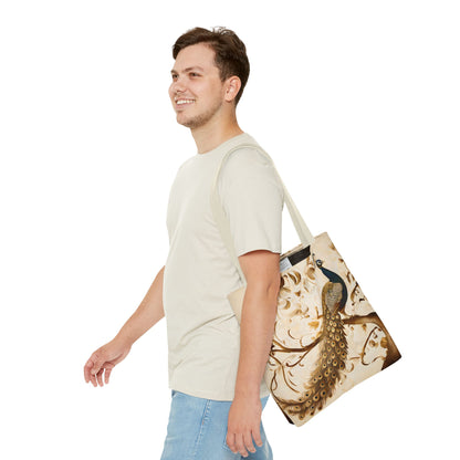 Golden Plumage Tote (16x16 & 18x18)- Elegant Cream and Gold Design, Reusable & Eco-Friendly