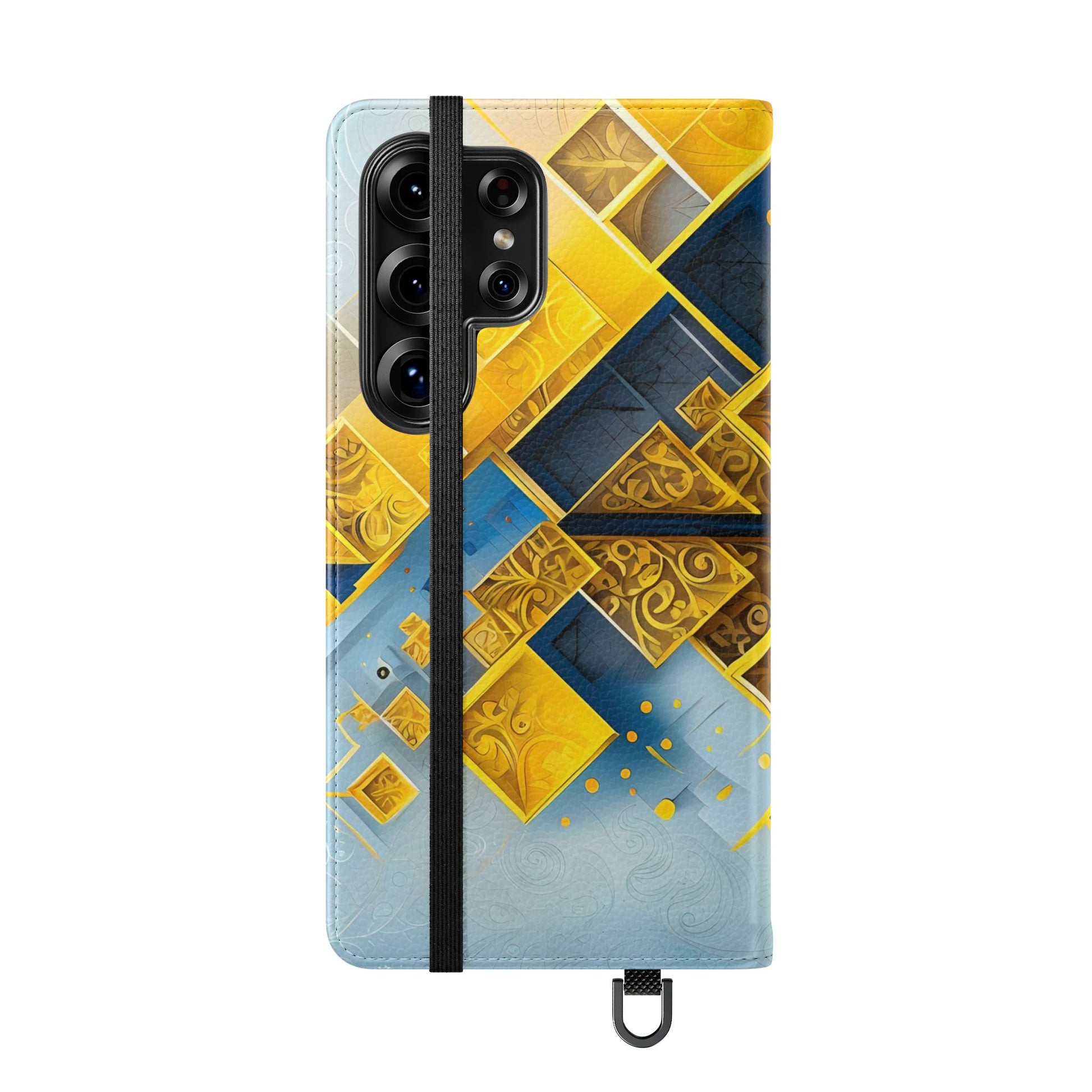 Golden Ascent Wallet Phone Case - Abstract Yellow & Blue Flip Cover for Samsung Galaxy S25 Ultra