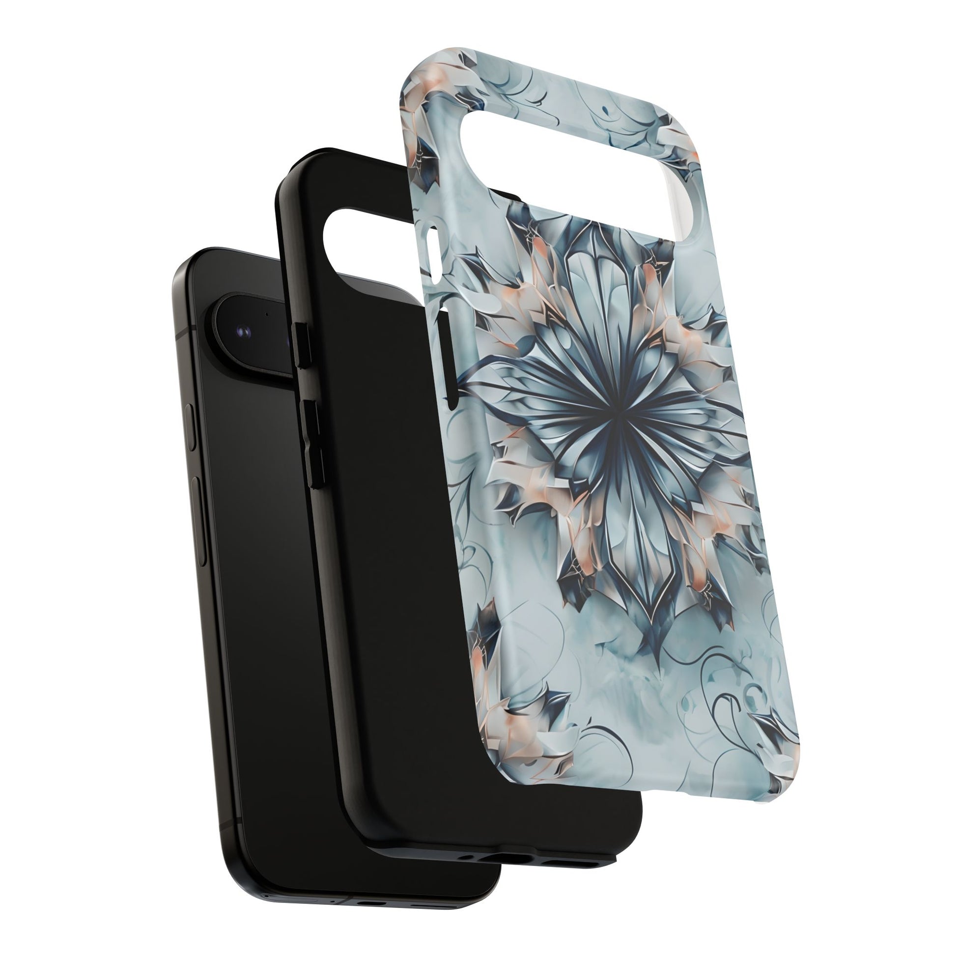 Indigo Mirage - Artistic Kaleidoscope Collection Artistic Floral - Google Pixel 9 Pro XL Tough Phone Case - Bold Indigo Symmetrical Design
