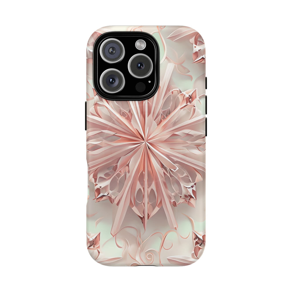Blush Frost iPhone 16 Pro- Kaleidoscope Collection of MagSafe Compatible - Soft Pink Geometric Floral Design