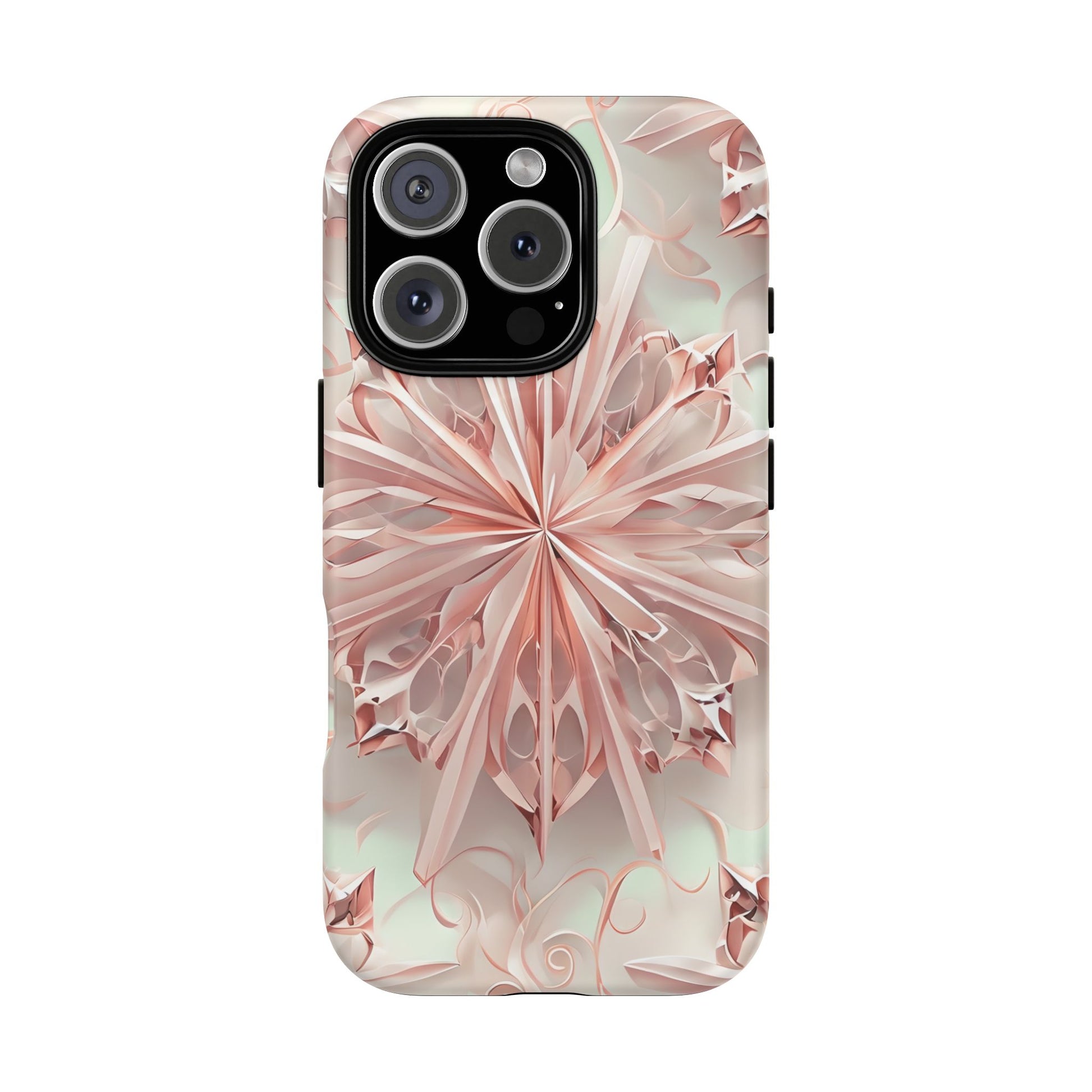 Blush Frost iPhone 16 Pro- Kaleidoscope Collection of MagSafe Compatible - Soft Pink Geometric Floral Design