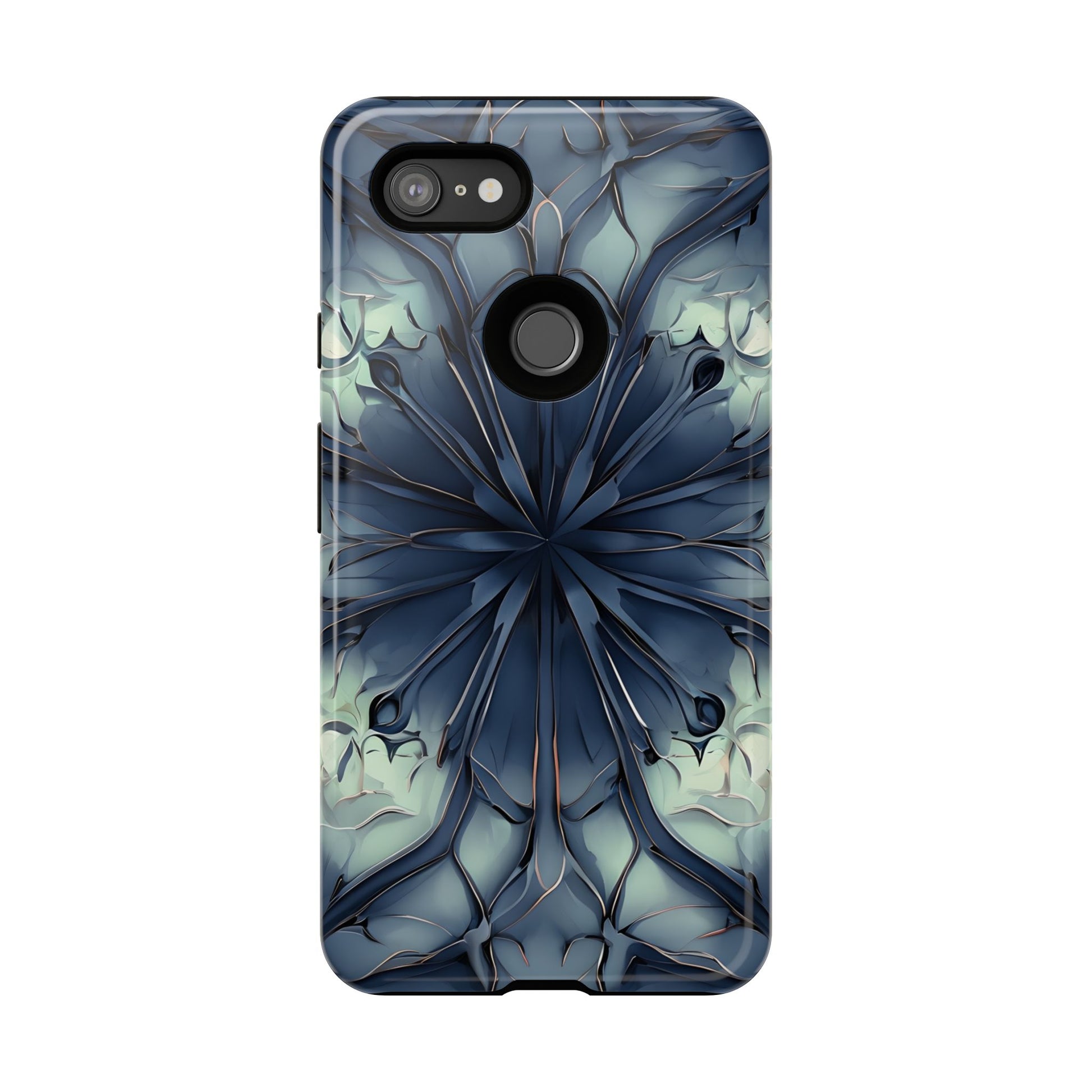 Indigo Mosaic - Artistic Kaleidoscope Collection Artistic Floral - Google Pixel 3XL Tough Phone Case - Bold Blue Symmetrical Design