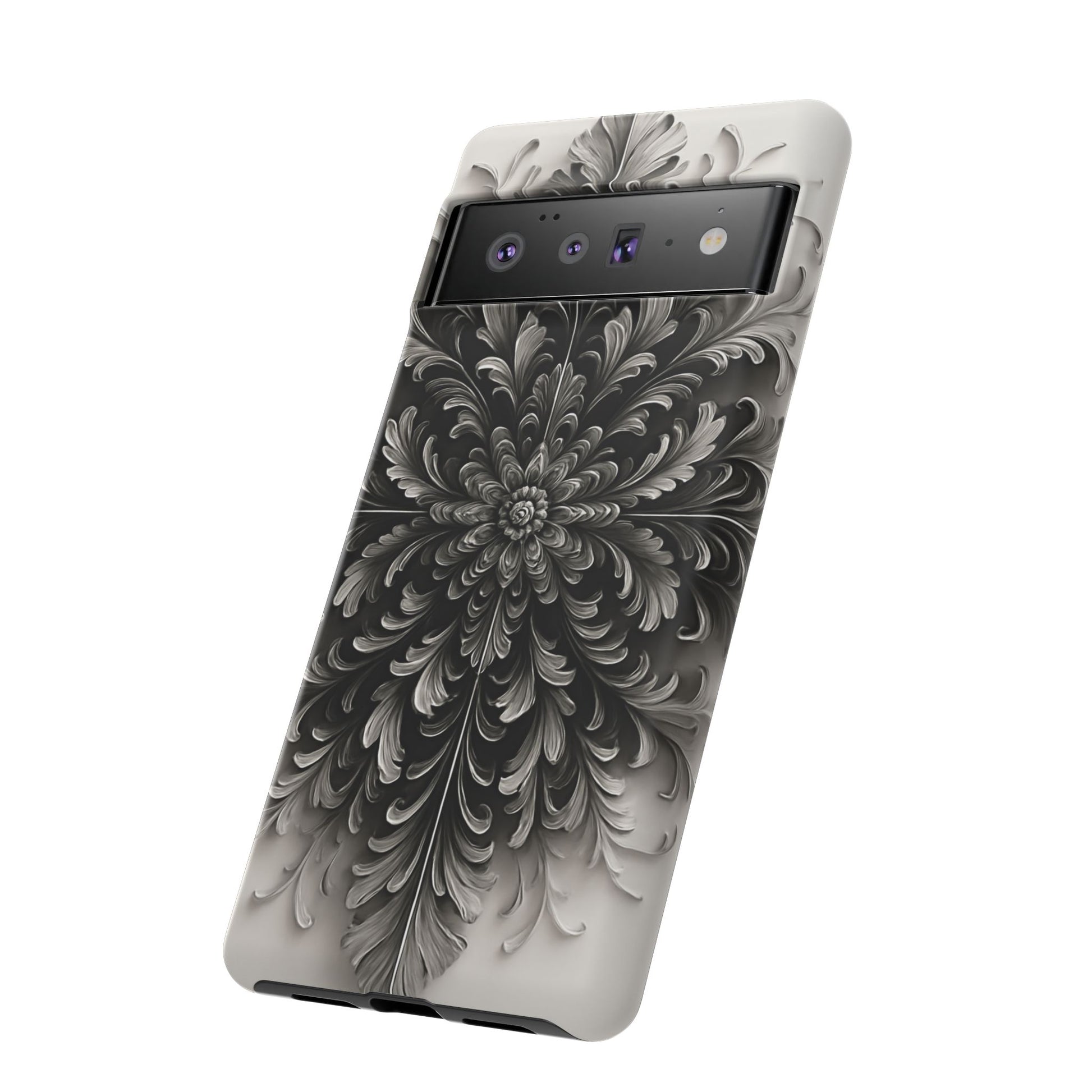 Obsidian Bloom - Elegant Black & White Google Pixel 6 Pro Tough Phone Case - Intricate Mandala Flower Design