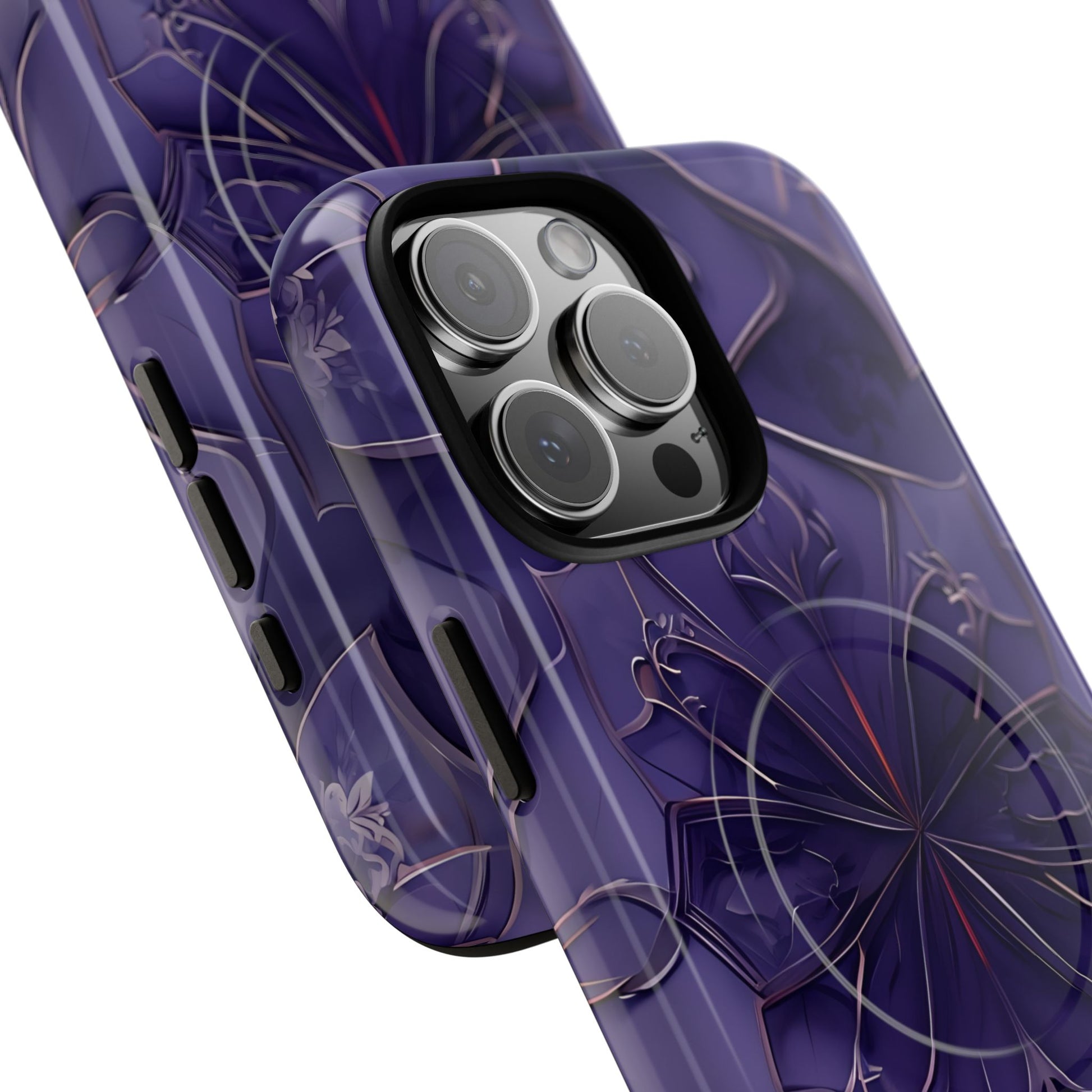 Violet Nebula - Kaleidoscope Collection Artistic Floral Burst - iPhone 16 Pro Max MagSafe Phone Case -Bold Purple Symmetrical Design