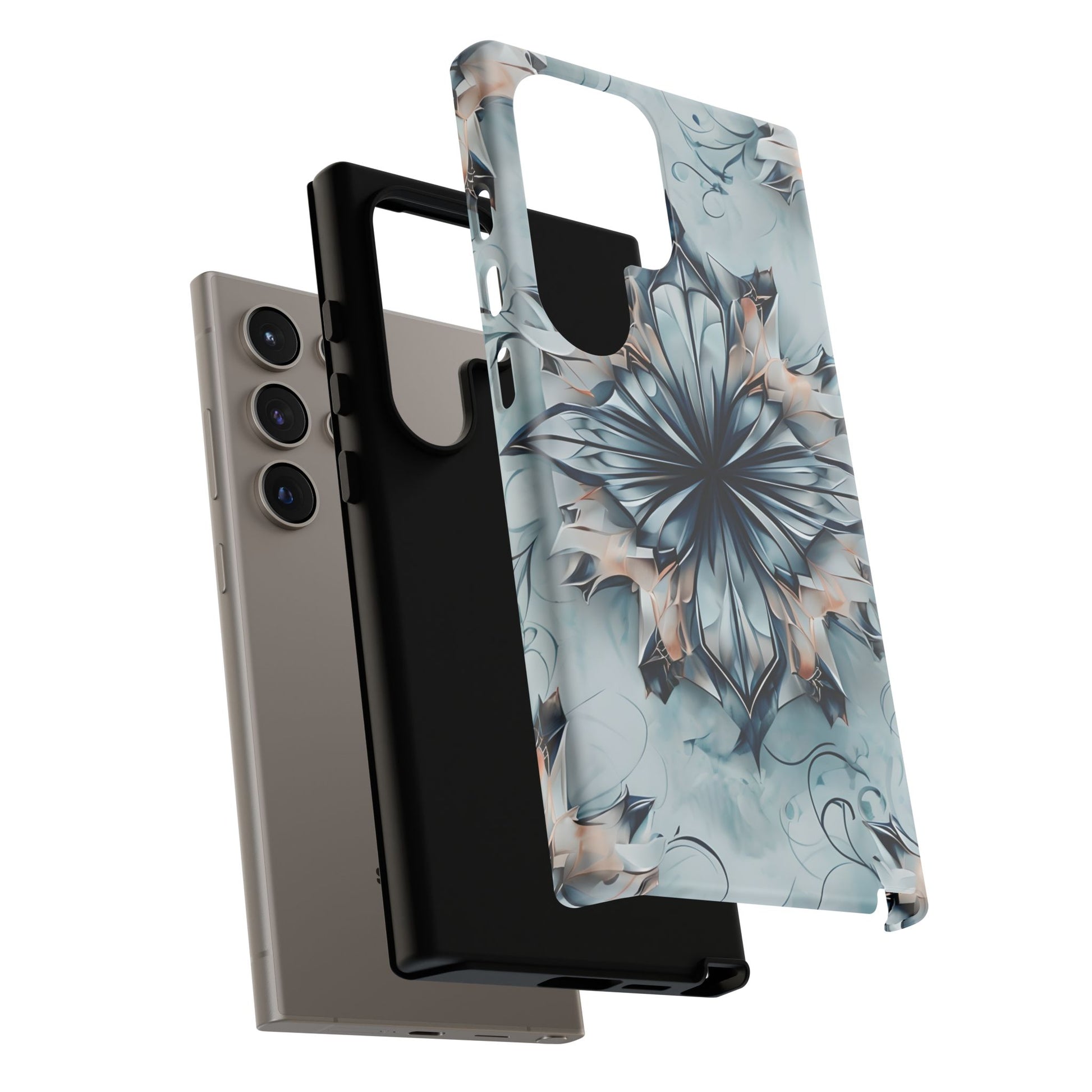 Indigo Mirage - Artistic Kaleidoscope Collection Artistic Floral - Samsung Galaxy S24 Ultra Tough Phone Case - Bold Indigo Symmetrical Design