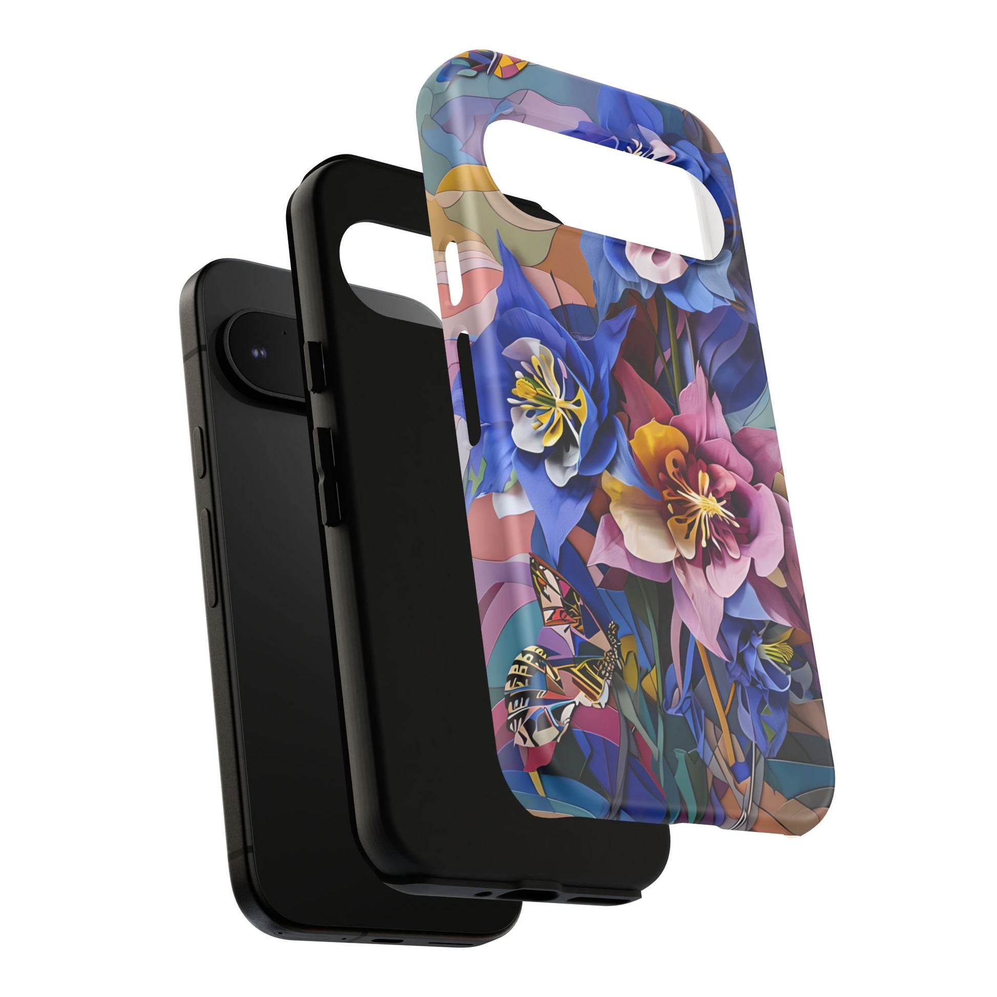 Blue Columbine Carnivale - Artistic Floral & Butterfly Google Pixel 9 Tough Phone Case - Vibrant Botanical Design