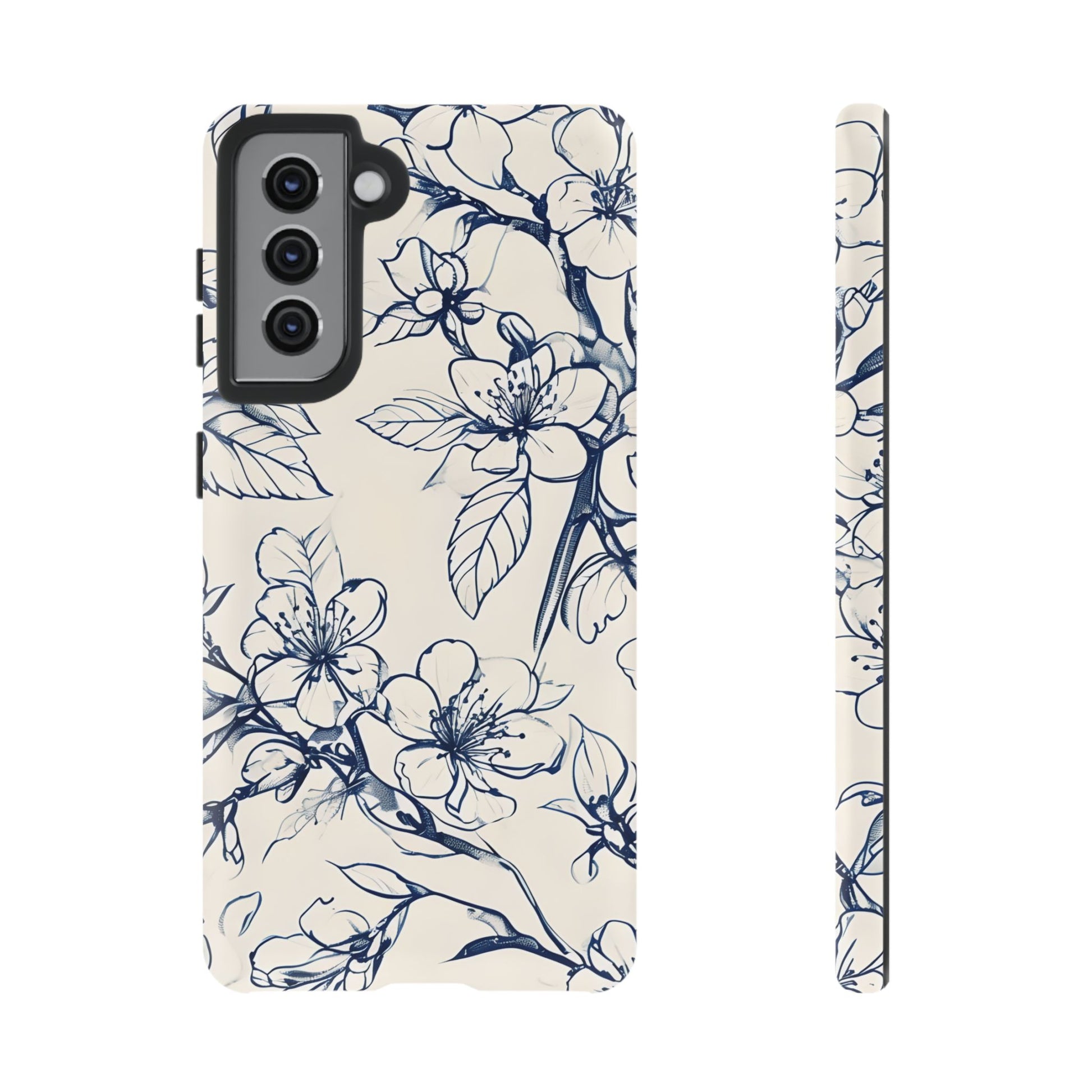 Blossom Sketch - Artistic Blue Floral Samsung Galaxy S21 Tough Phone Case - Hand-Drawn Botanical Design