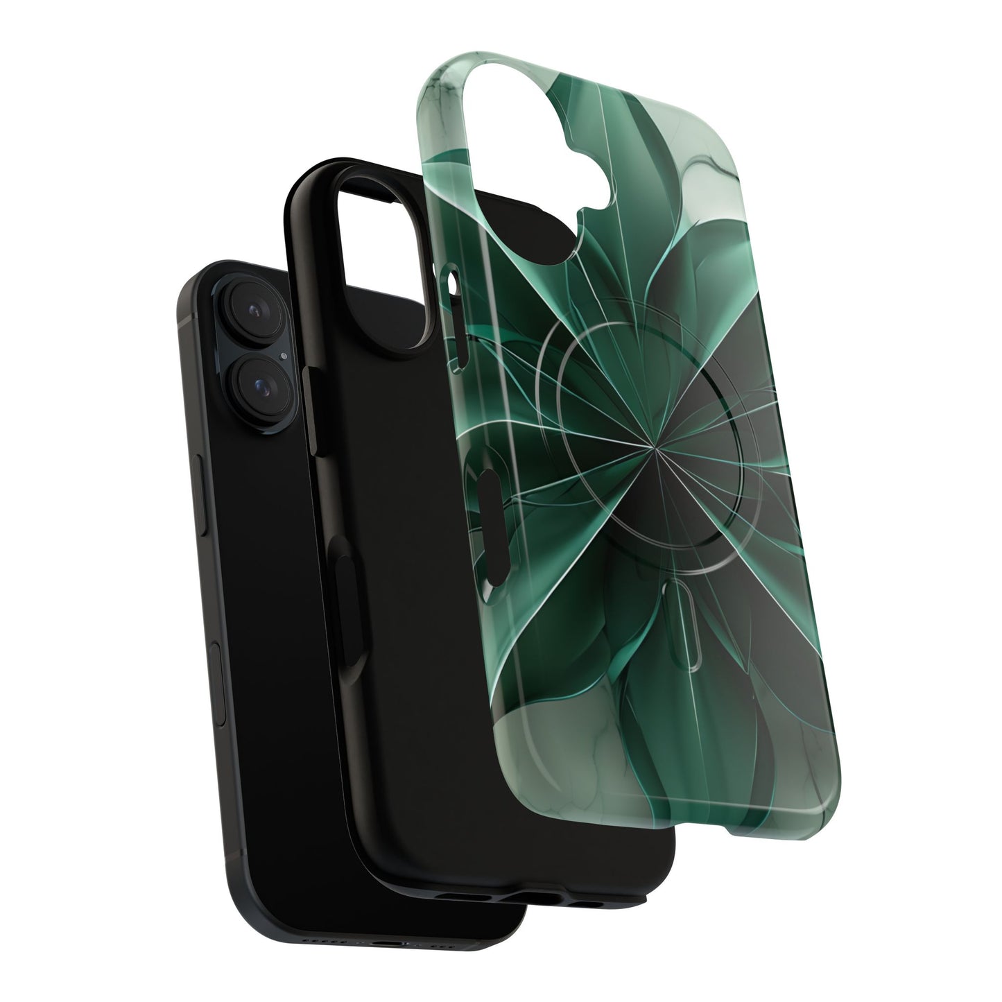 Dual-layer Emerald Bloom iPhone MagSafe case showing shock absorbing protection