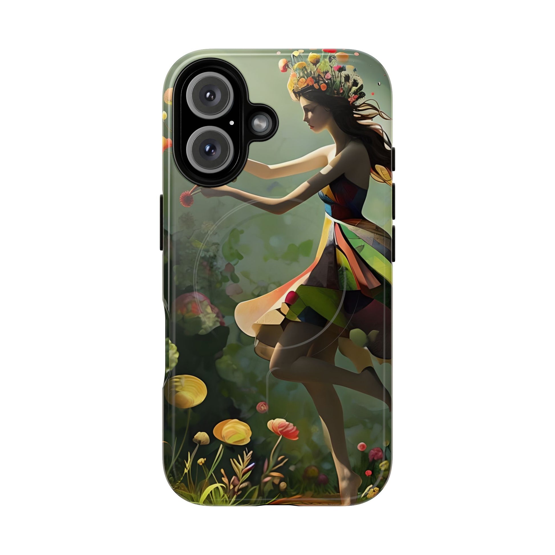 Dancing Wildflower Muse iPhone 16 - Artistic Floral Fantasy Cover - MagSafe Compatible - Whimsical Nature-Inspired Protective Accessory