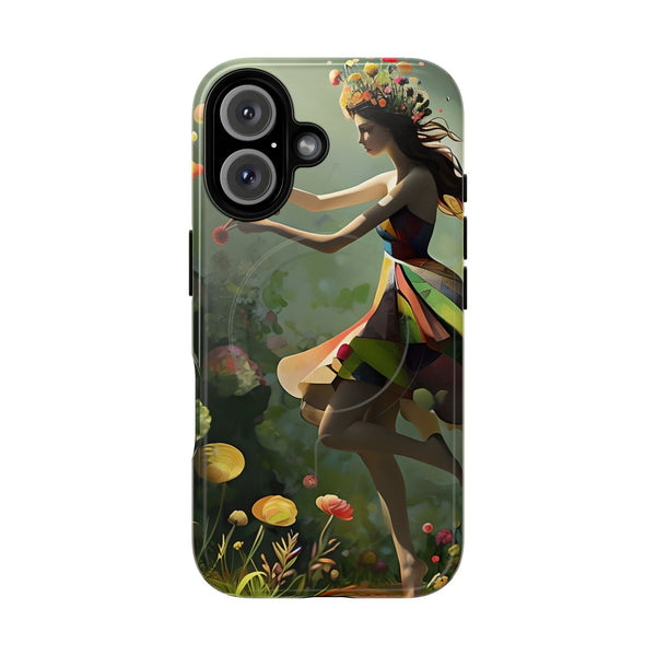 Dancing Wildflower Muse iPhone 16 - Artistic Floral Fantasy Cover - MagSafe Compatible - Whimsical Nature-Inspired Protective Accessory
