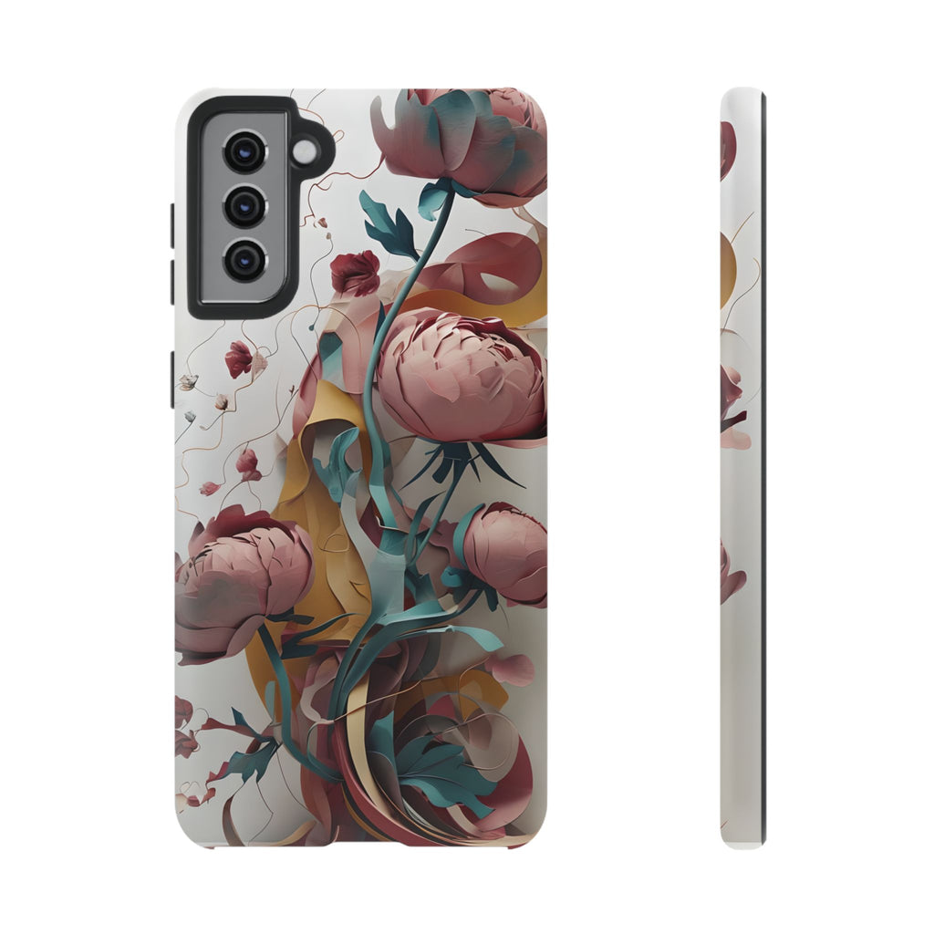 Blushing Peony Veil - Elegant Painterly Floral Samsung Galaxy S21 Plus Tough Phone Case - Soft Blush & Teal Peony Design