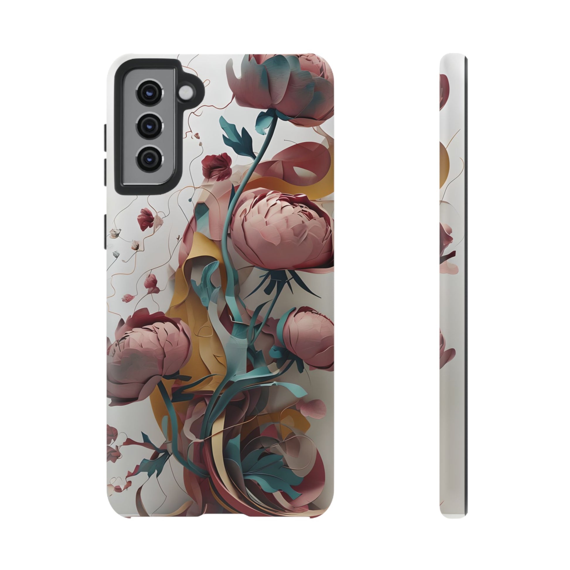 Blushing Peony Veil - Elegant Painterly Floral Samsung Galaxy S21 Plus Tough Phone Case - Soft Blush & Teal Peony Design