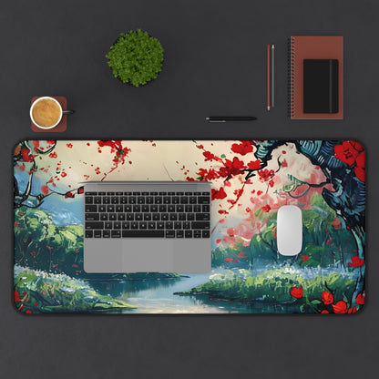 Crimson Blossom Desk Mat - Premium Office Desk Pad, 3 Sizes Available, Artistic Workspace Protection