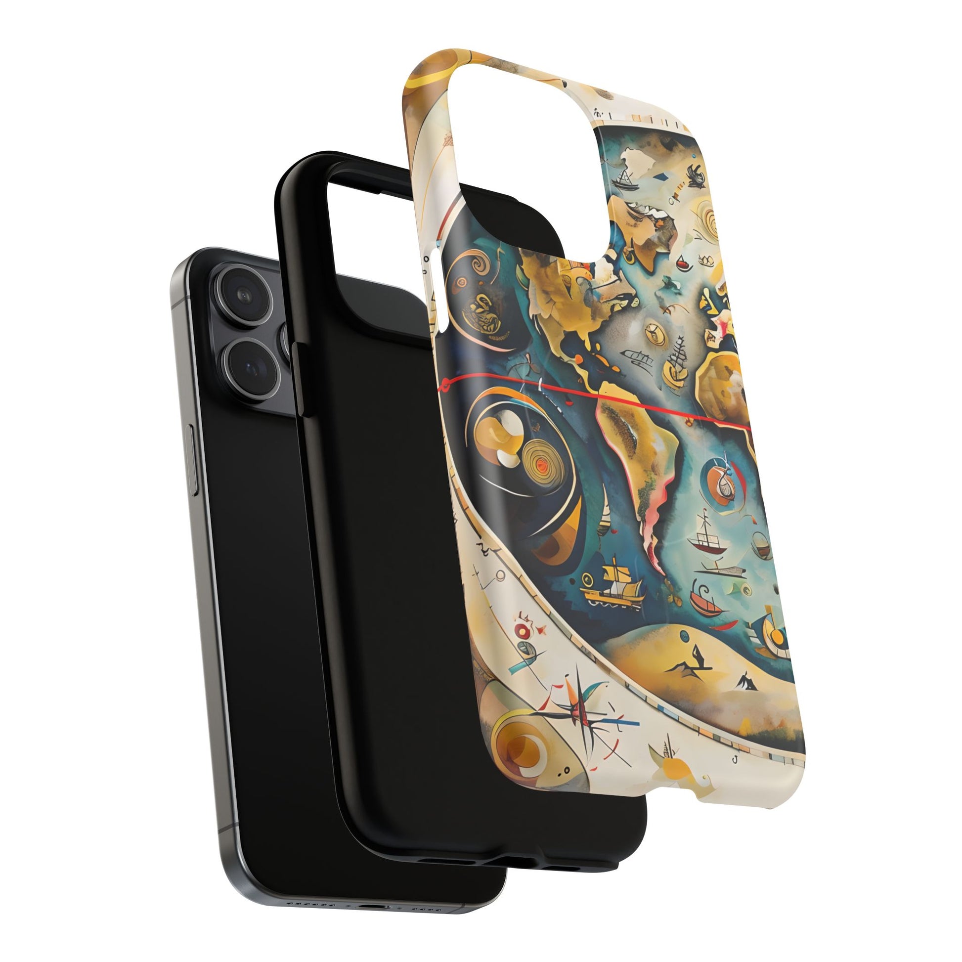 Celestial Map iPhone 15 Pro Max MagSafe Phone Case -Vintage Nautical World Map, Artistic Blue & Gold