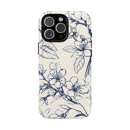 Blossom Sketch - Artistic Blue Floral - iPhone MagSafe Phone Case - Botanical Design