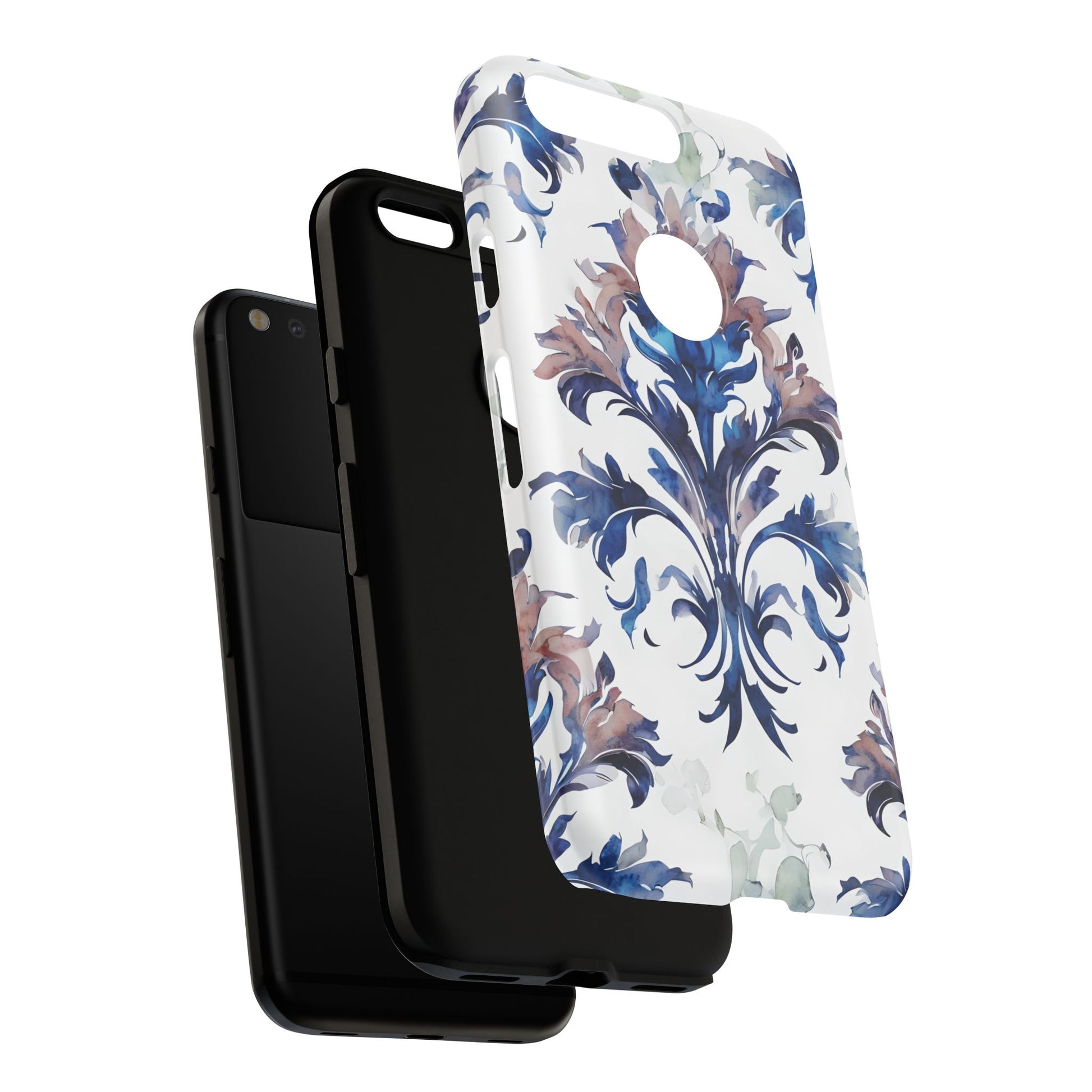 Delft Reverie - Elegant Blue & White Google Pixel Tough Phone Case - Dutch Delftware-Inspired Floral Design