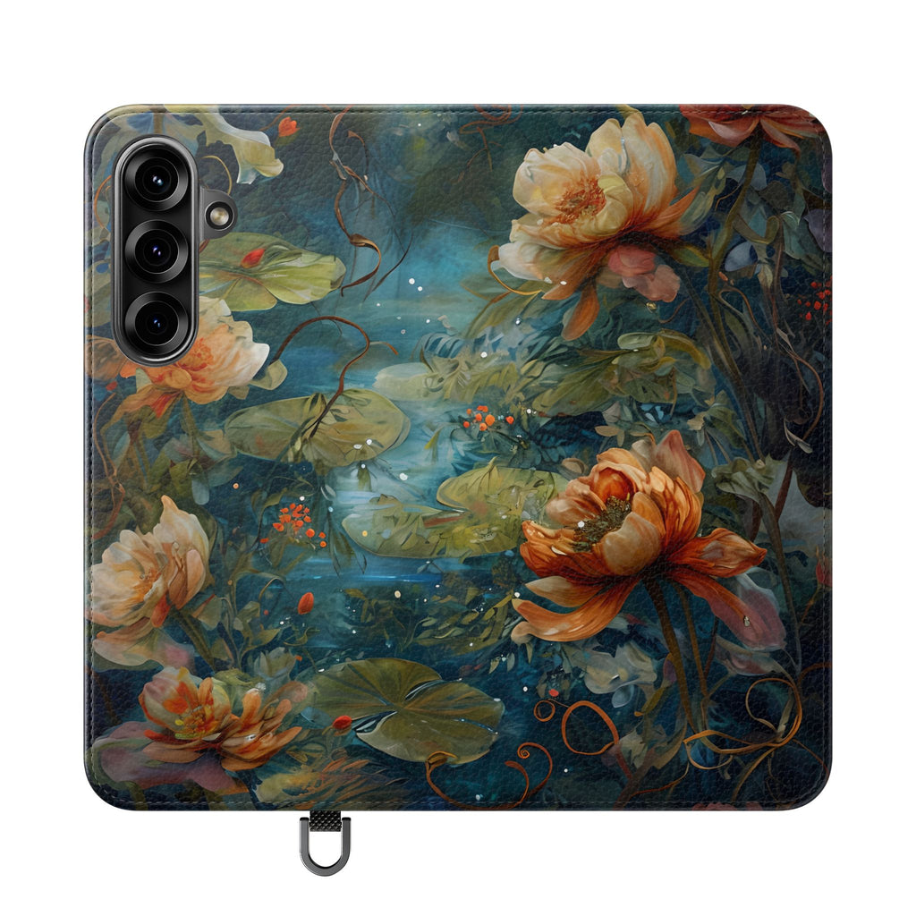 Waterlily Nocturne Samsung Galaxy S25 Plus Wallet Case - Elegant Floral Flip Cover, Vintage Botanical Phone Folio