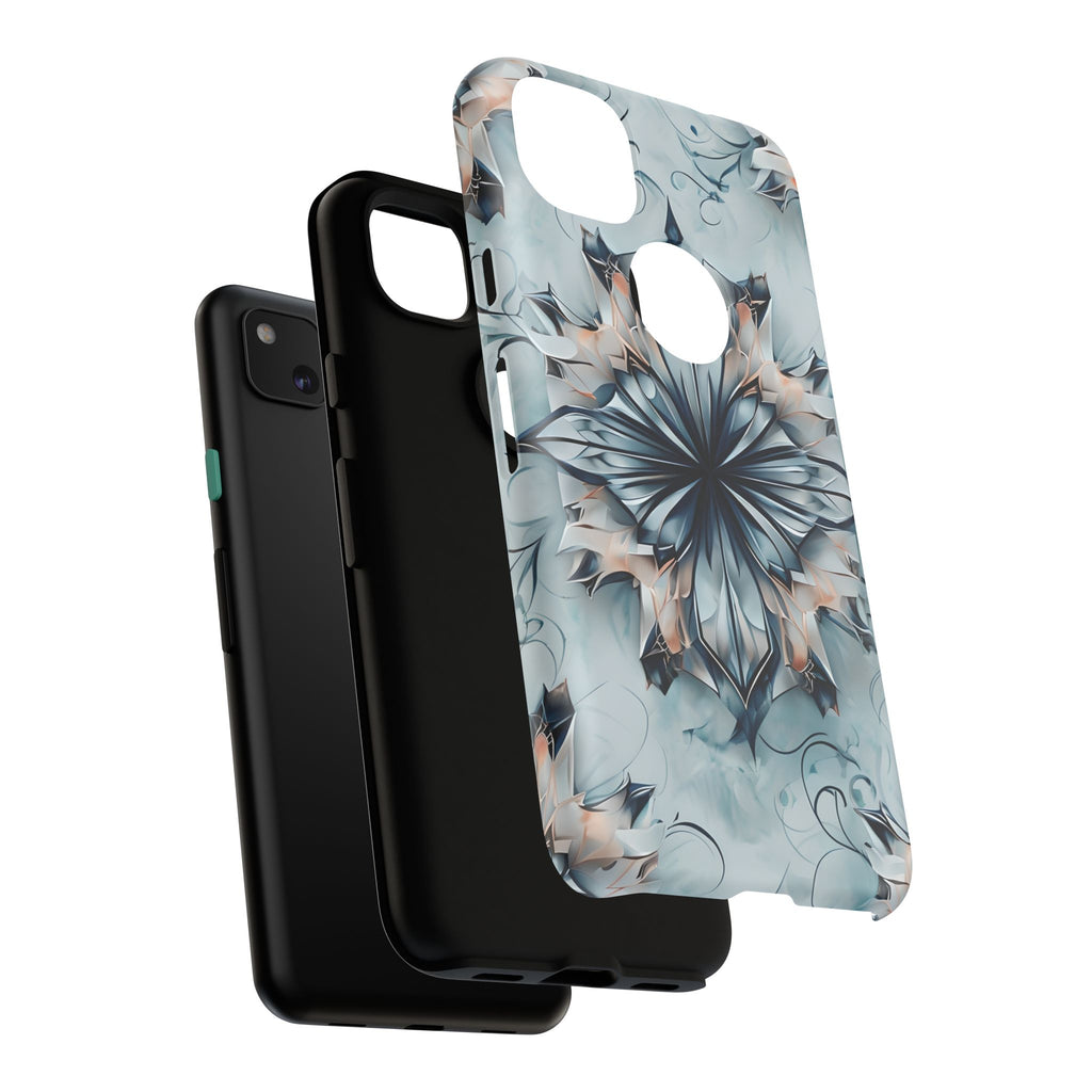 Indigo Mirage - Artistic Kaleidoscope Collection Artistic Floral - Google Pixel 4a Tough Phone Case - Bold Indigo Symmetrical Design