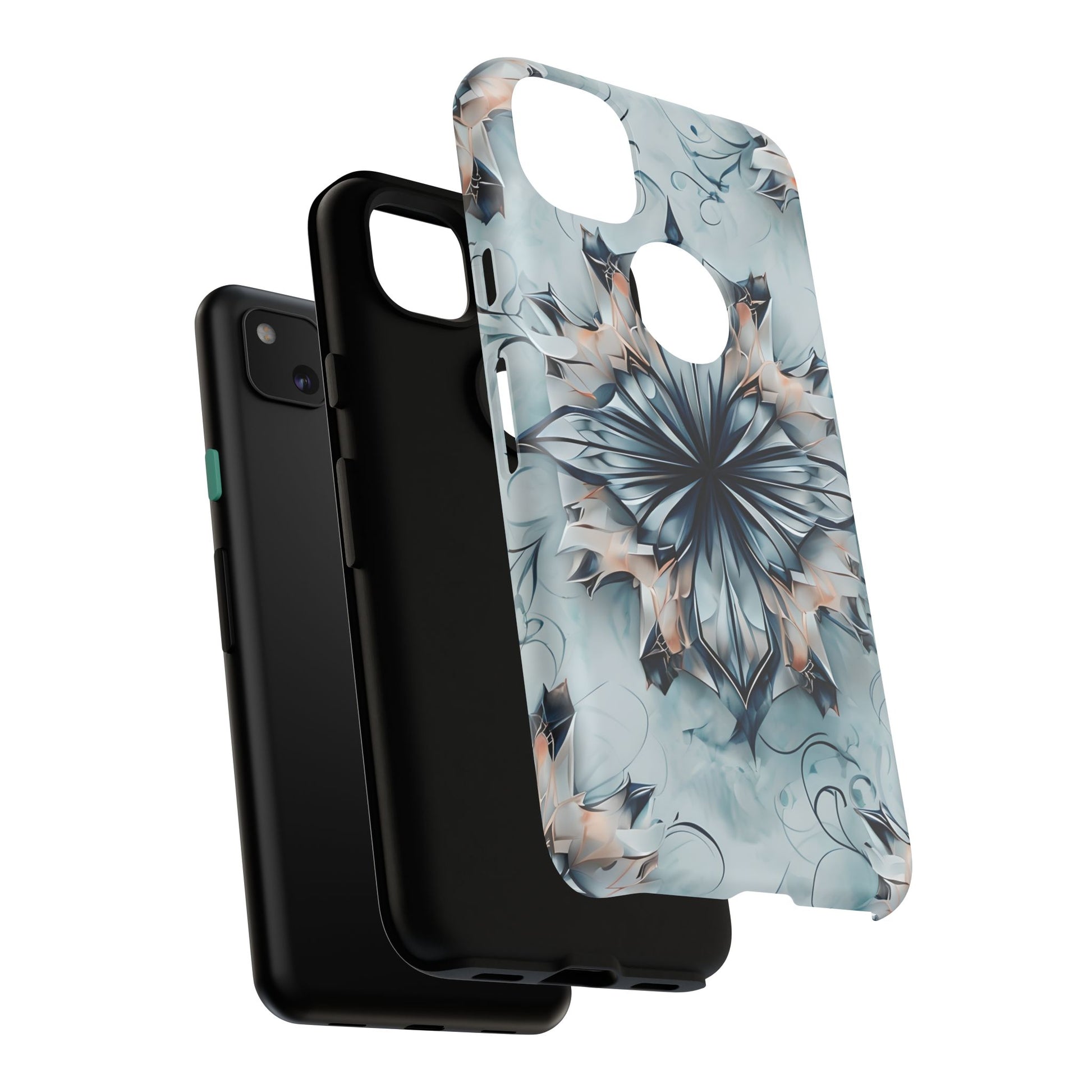 Indigo Mirage - Artistic Kaleidoscope Collection Artistic Floral - Google Pixel 4a Tough Phone Case - Bold Indigo Symmetrical Design