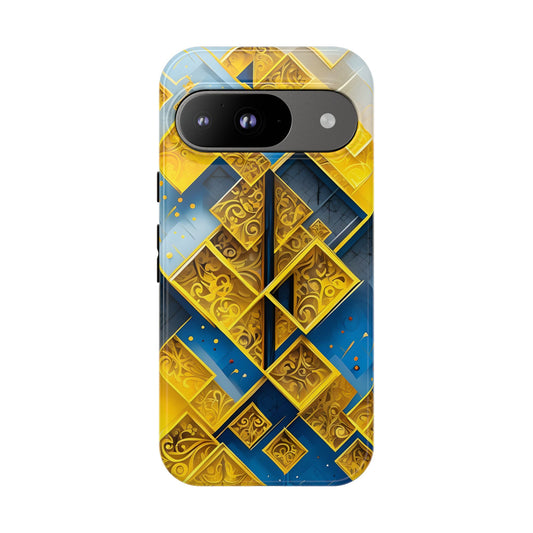 Golden Ascent blue and gold geometric lattice design Google Pixel phone case