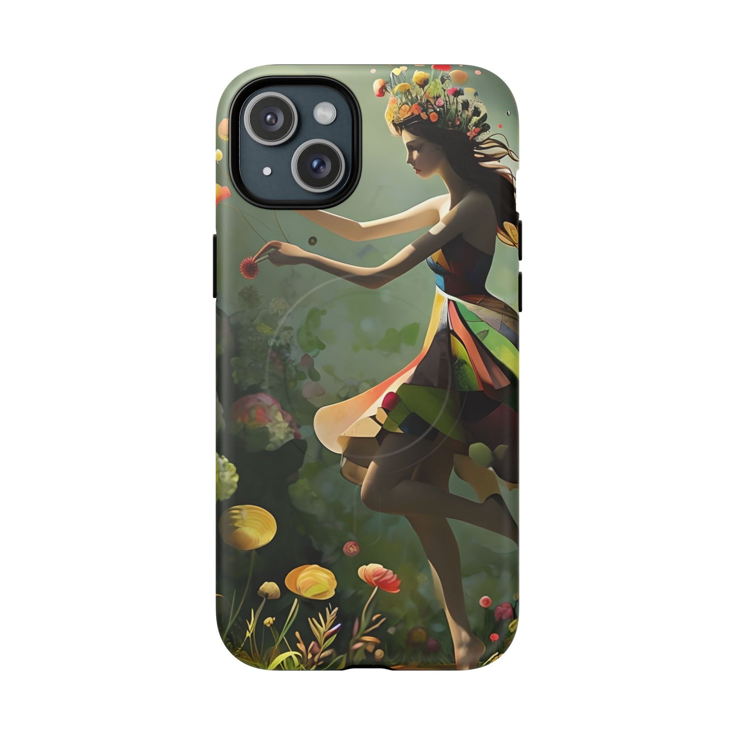 Dancing Wildflower Muse iPhone - Artistic Floral Fantasy Cover - MagSafe Compatible - Whimsical Nature-Inspired Protective Accessory